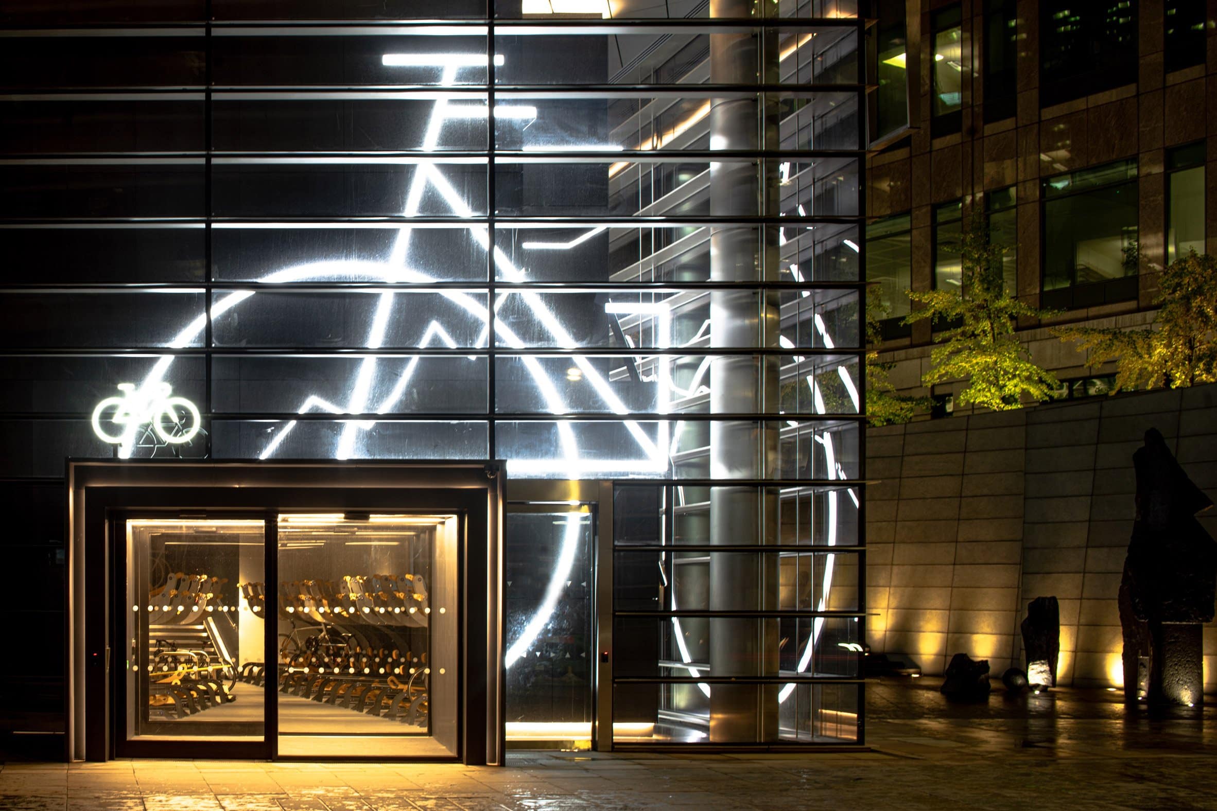Neon cycle sign at 10 Exchange Square