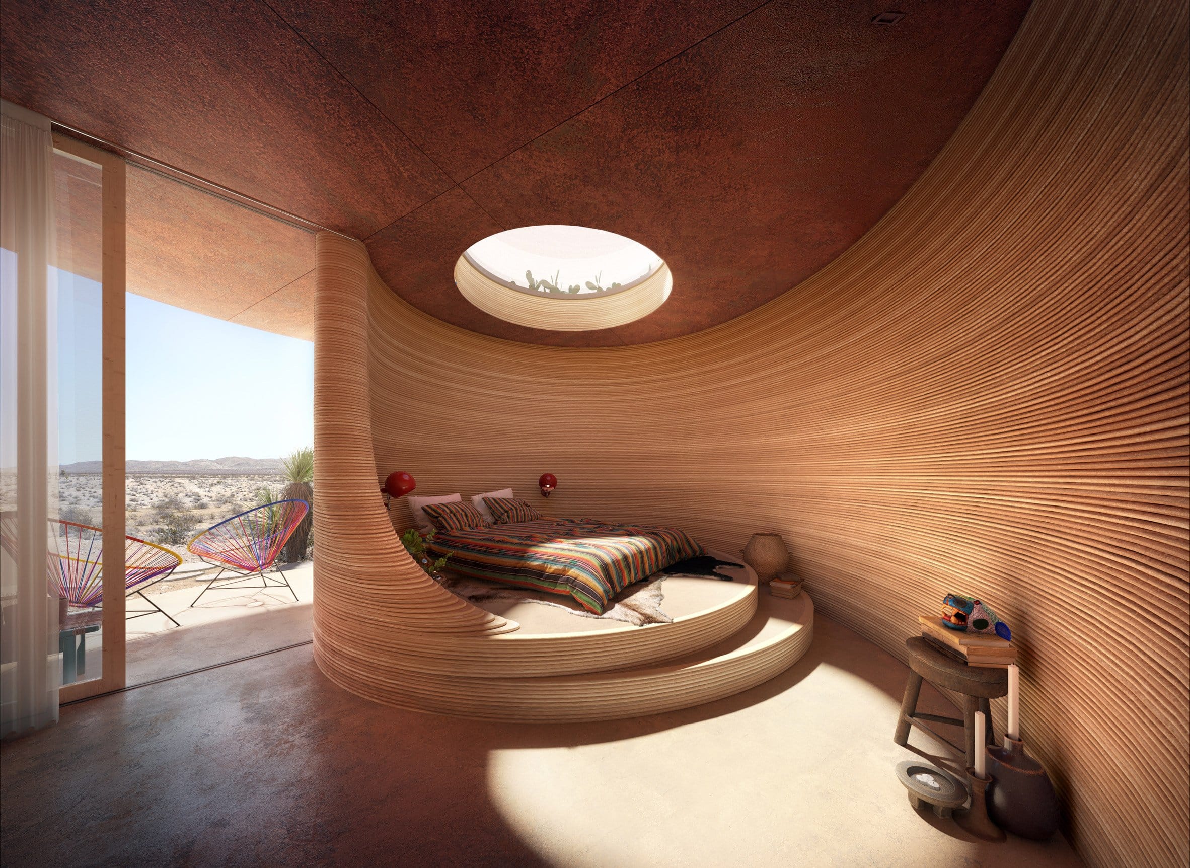 Interior of 3D printed hotel structure