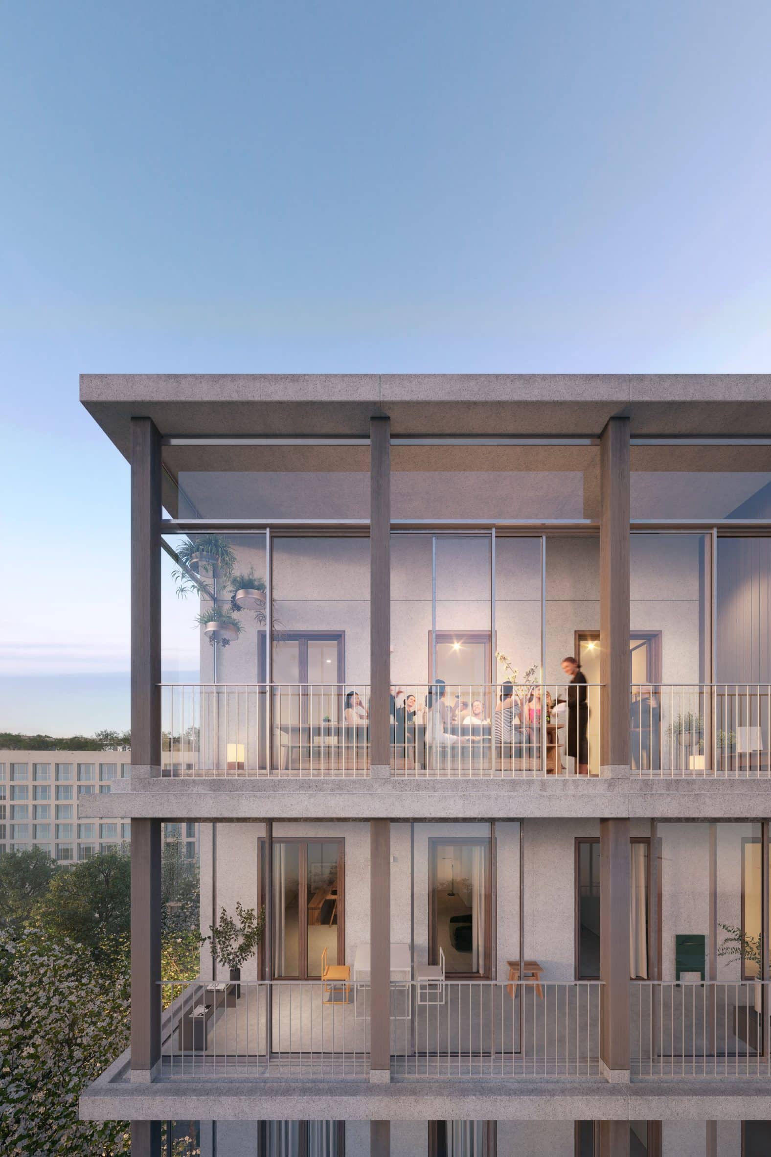 Render of the facade of Boomgaard by David Chipperfield Architects
