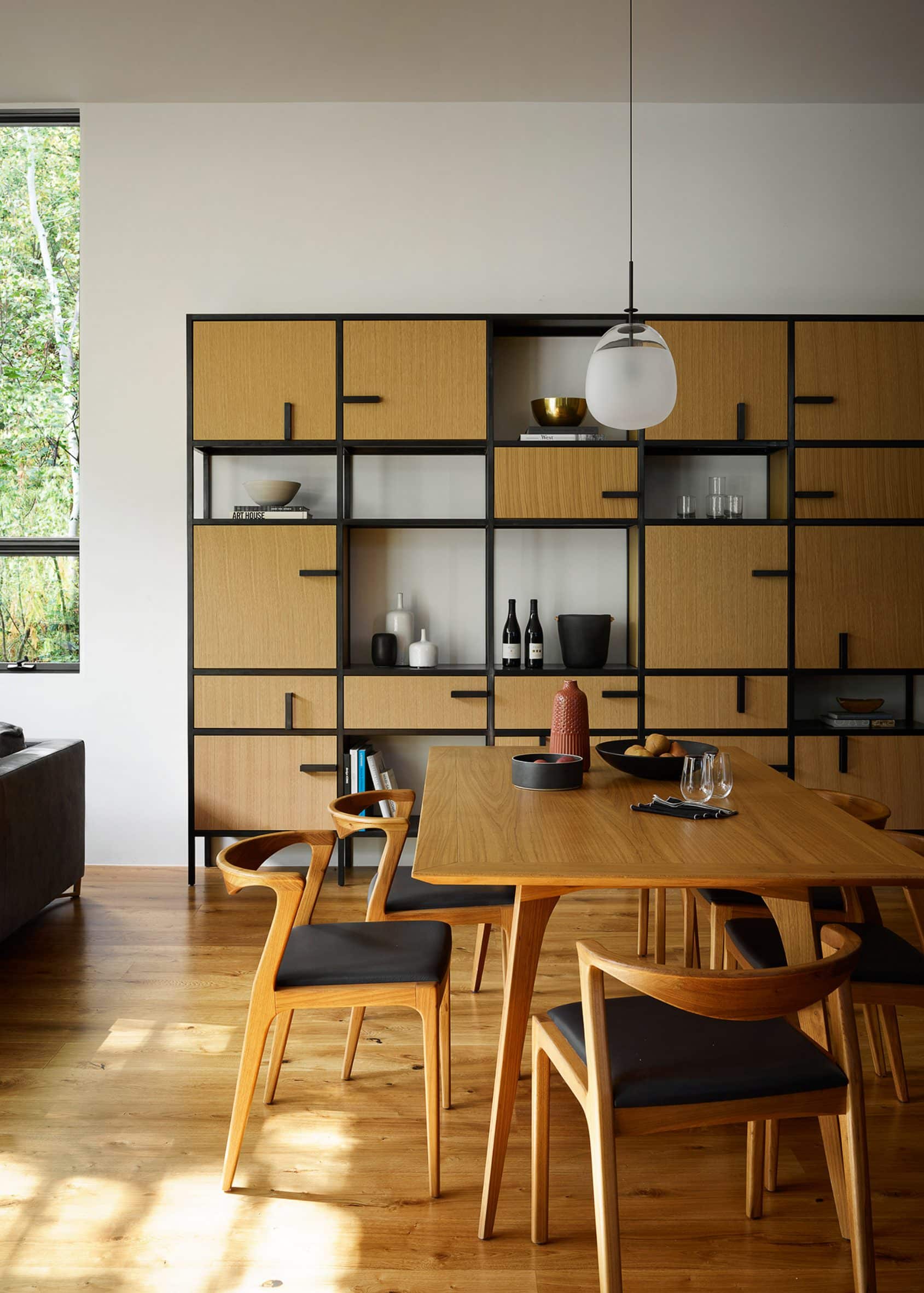 Timber hutch in dining area of house in Wyoming 