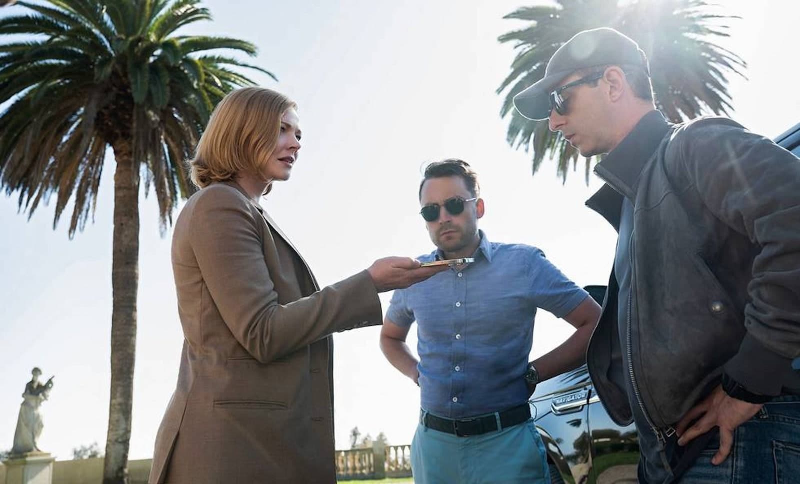 The Roys take a call outside of the home in the season four premiere.