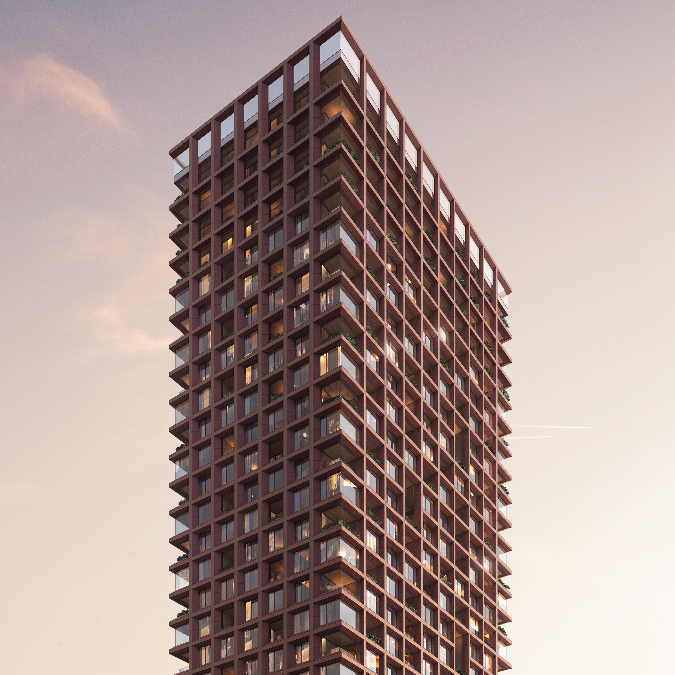Render of the 32 storey tall Rocket&Tigerli in Switzerland