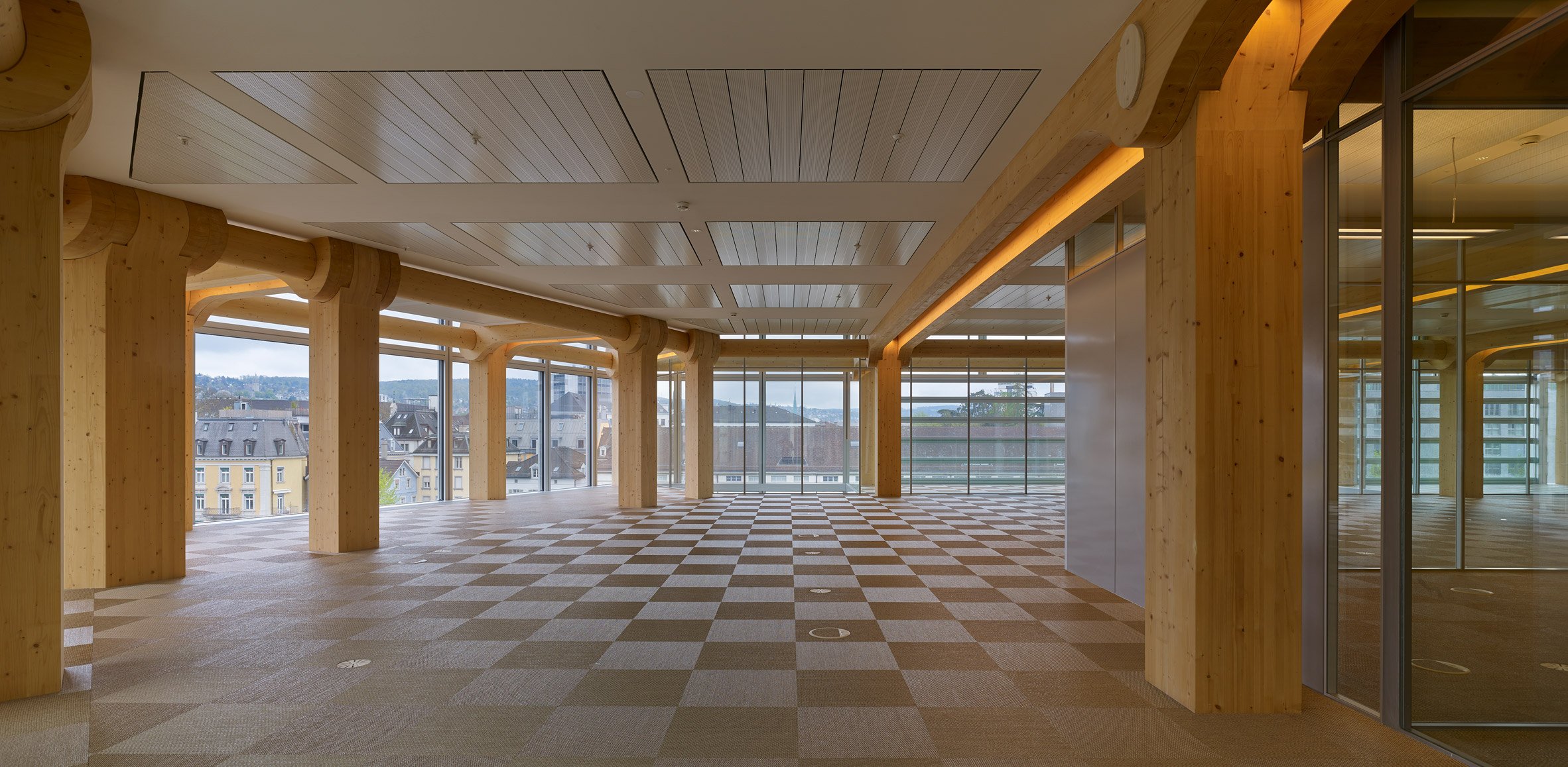 Empty floor of Zurich office building by Shigeru Ban