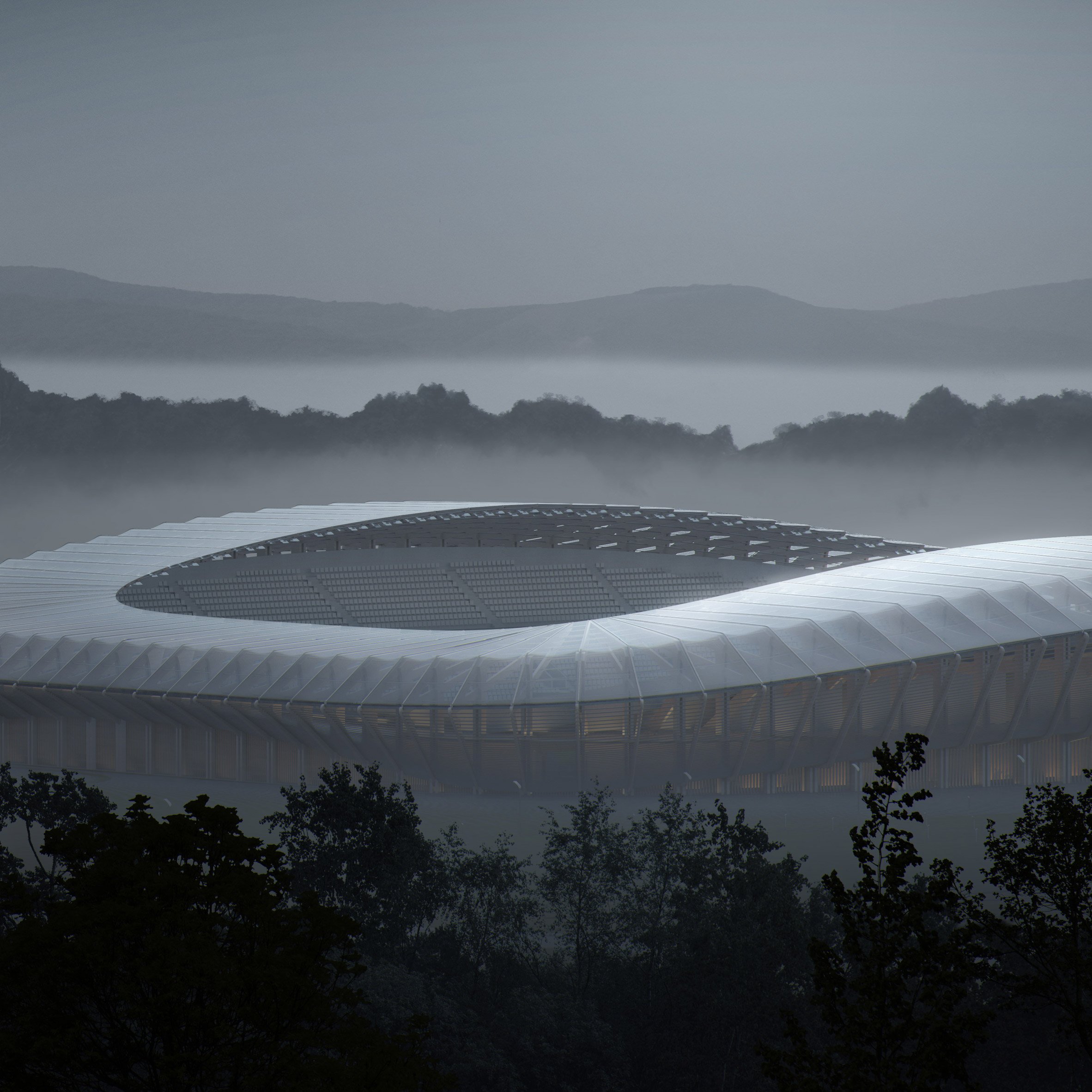 Render of Forest Green Rovers mass-timber stadium by Zaha Hadid Architects
