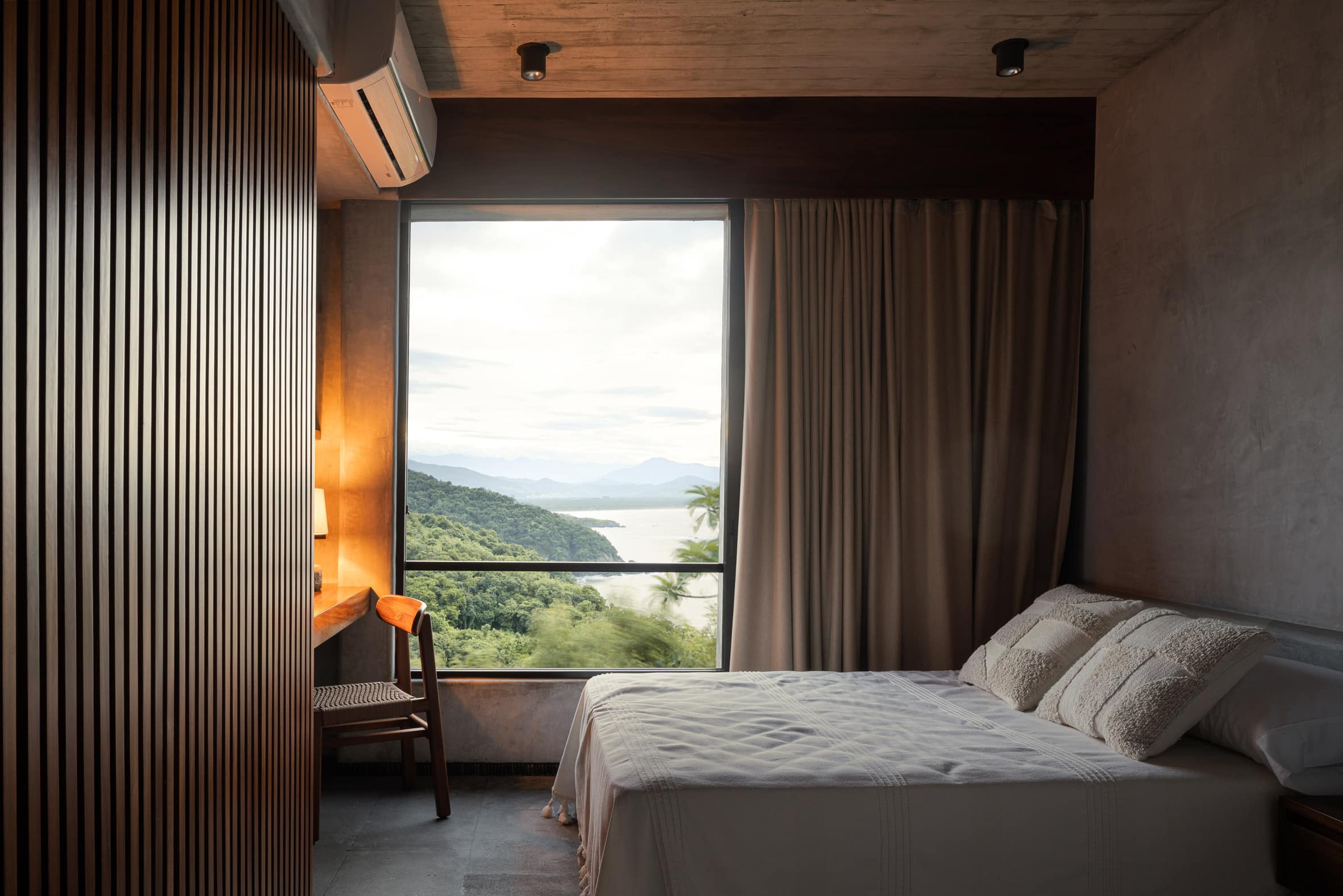 Bedroom designed with muted neutral-hued interiors