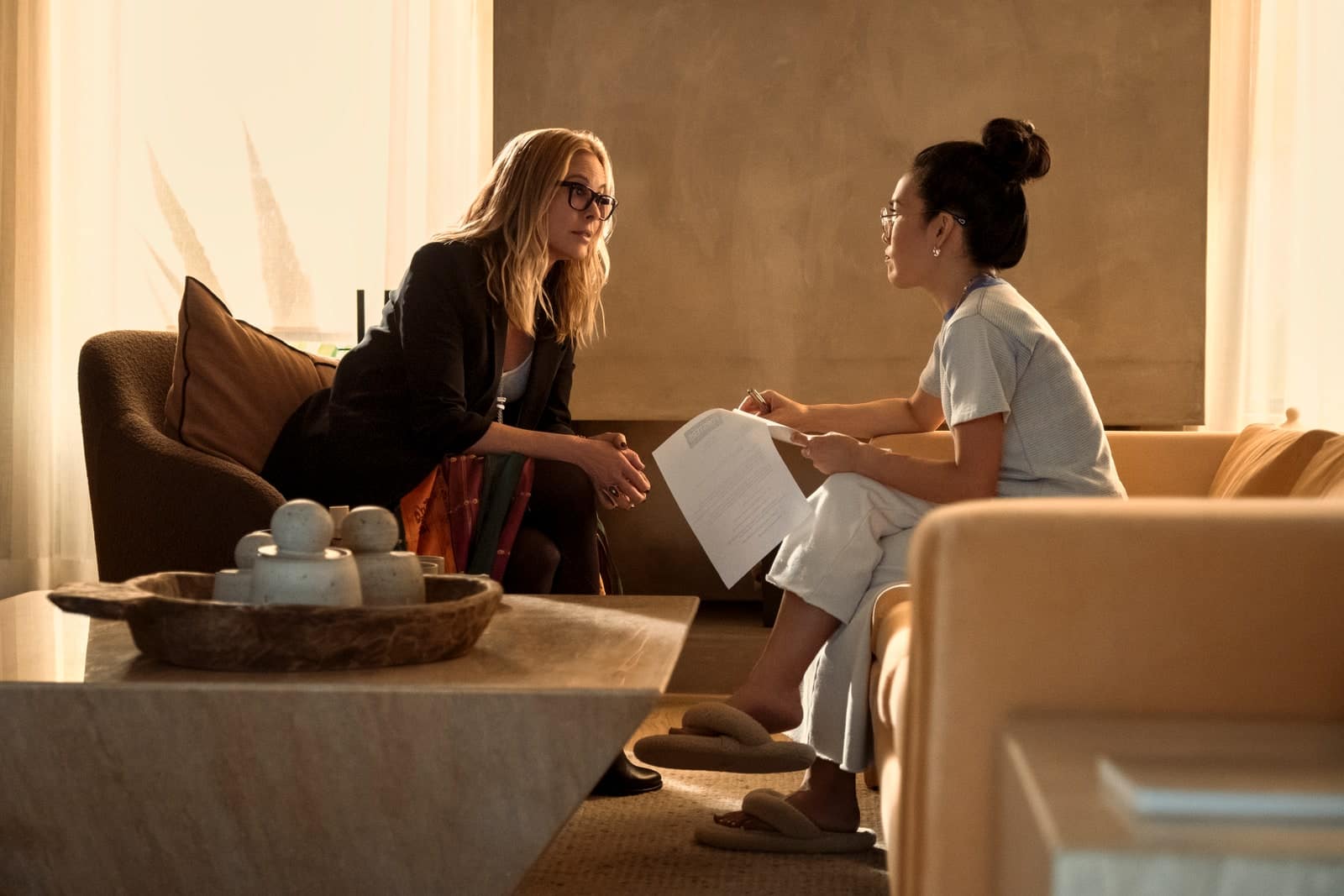 Amy with her business outoftouch acquirer Jordan Forster . Amys home is reminiscent of Jordans mansion a museumlike...