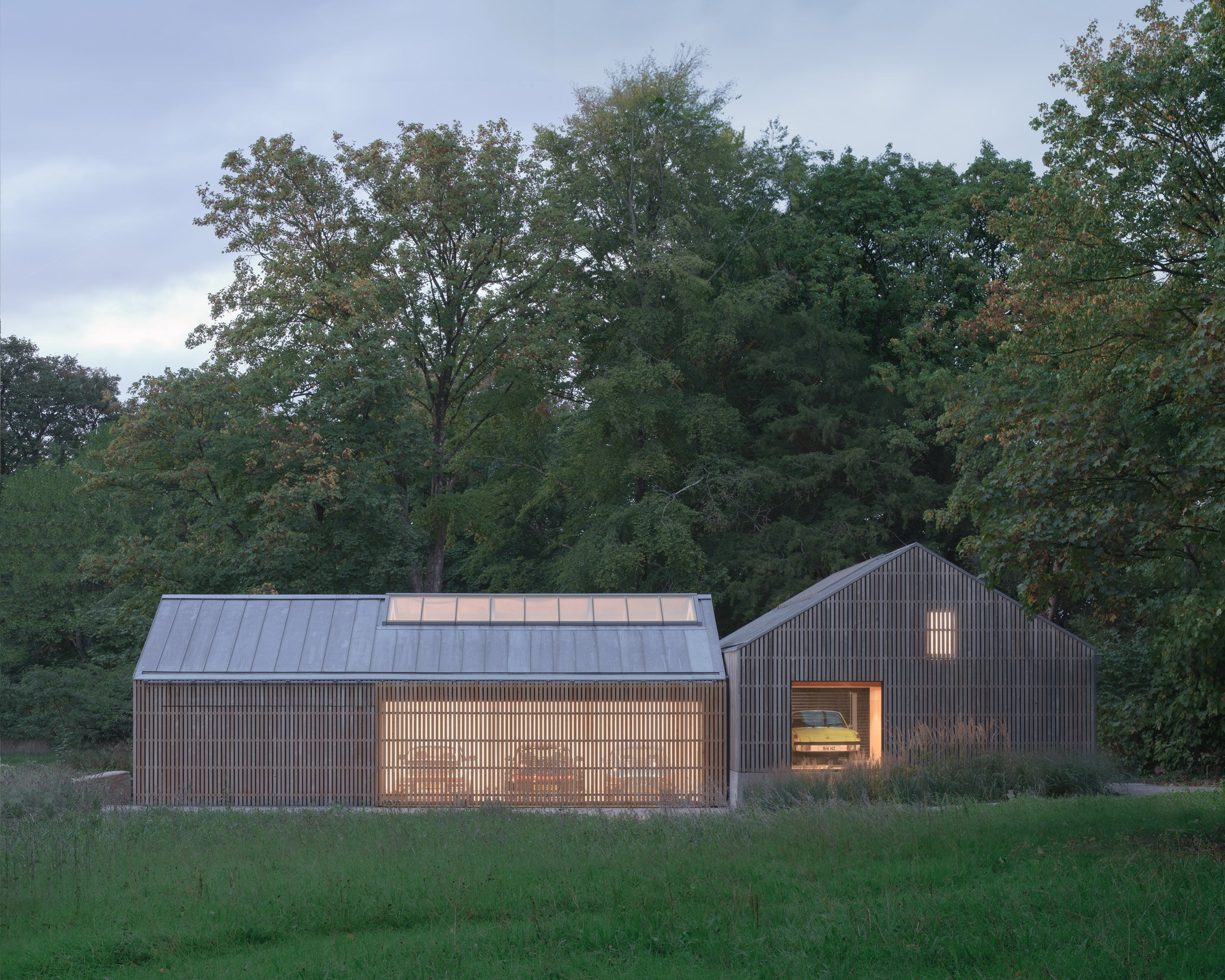Garage in Somerset illuminated at night