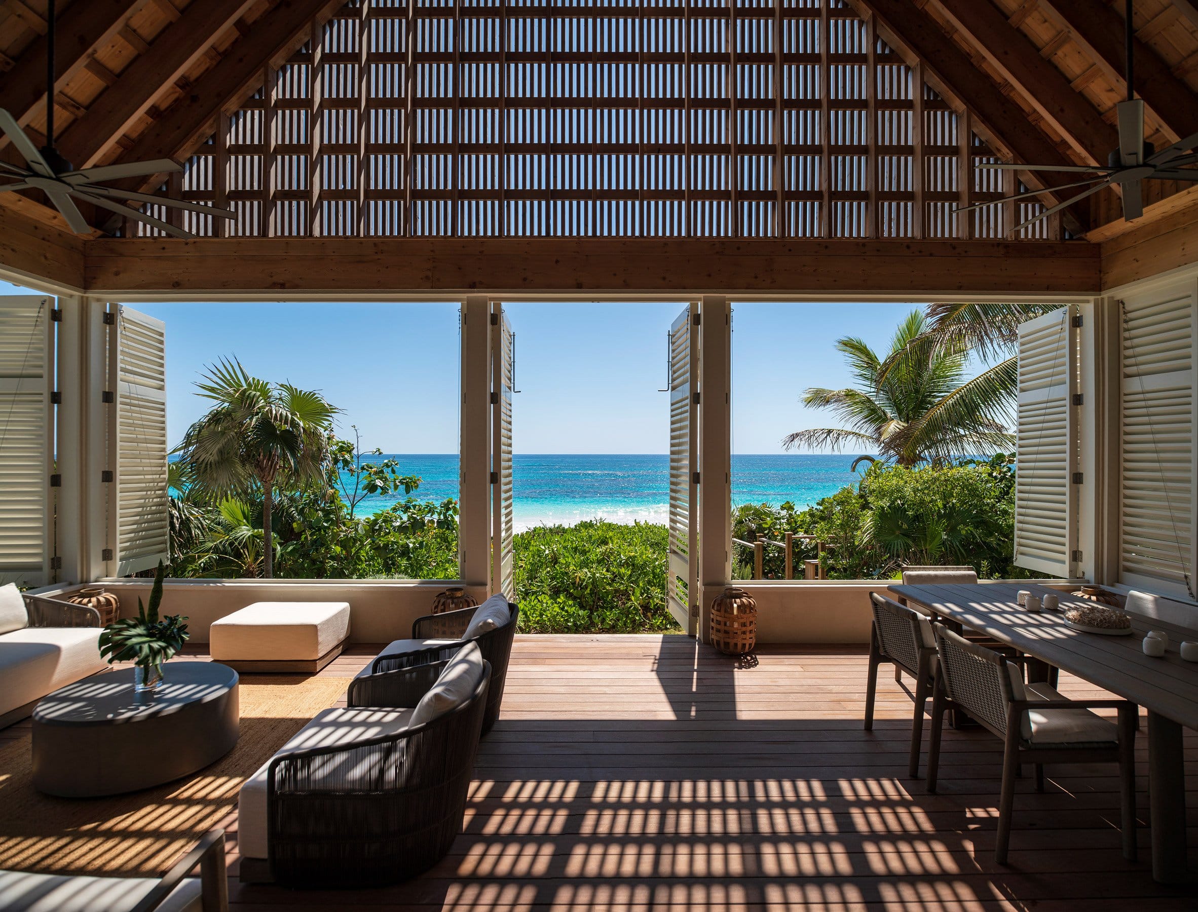 Shadows cast on pavilion-like room in Bahamas home by Brillhart