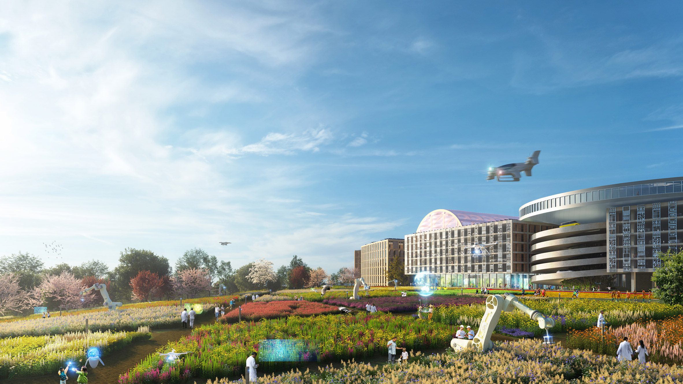 People and robots at the Innovation Park Artificial Intelligence (Ipai) by MVRDV