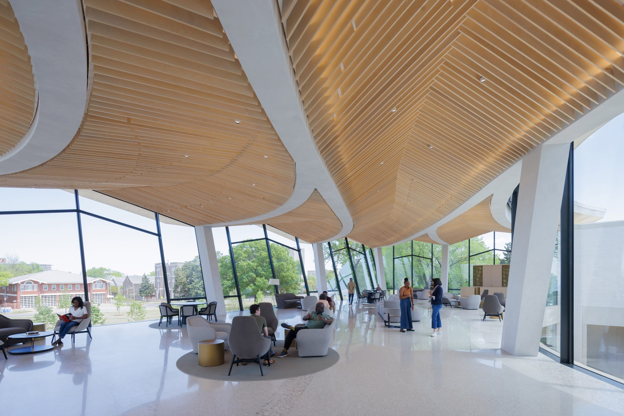 Wood ceiling in Cultural Living Room