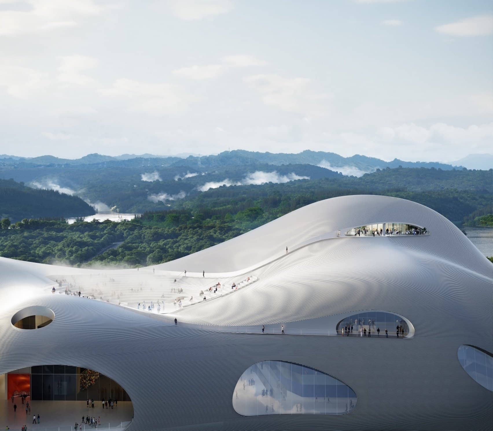 Render of amorphous building in China by Open Architecture