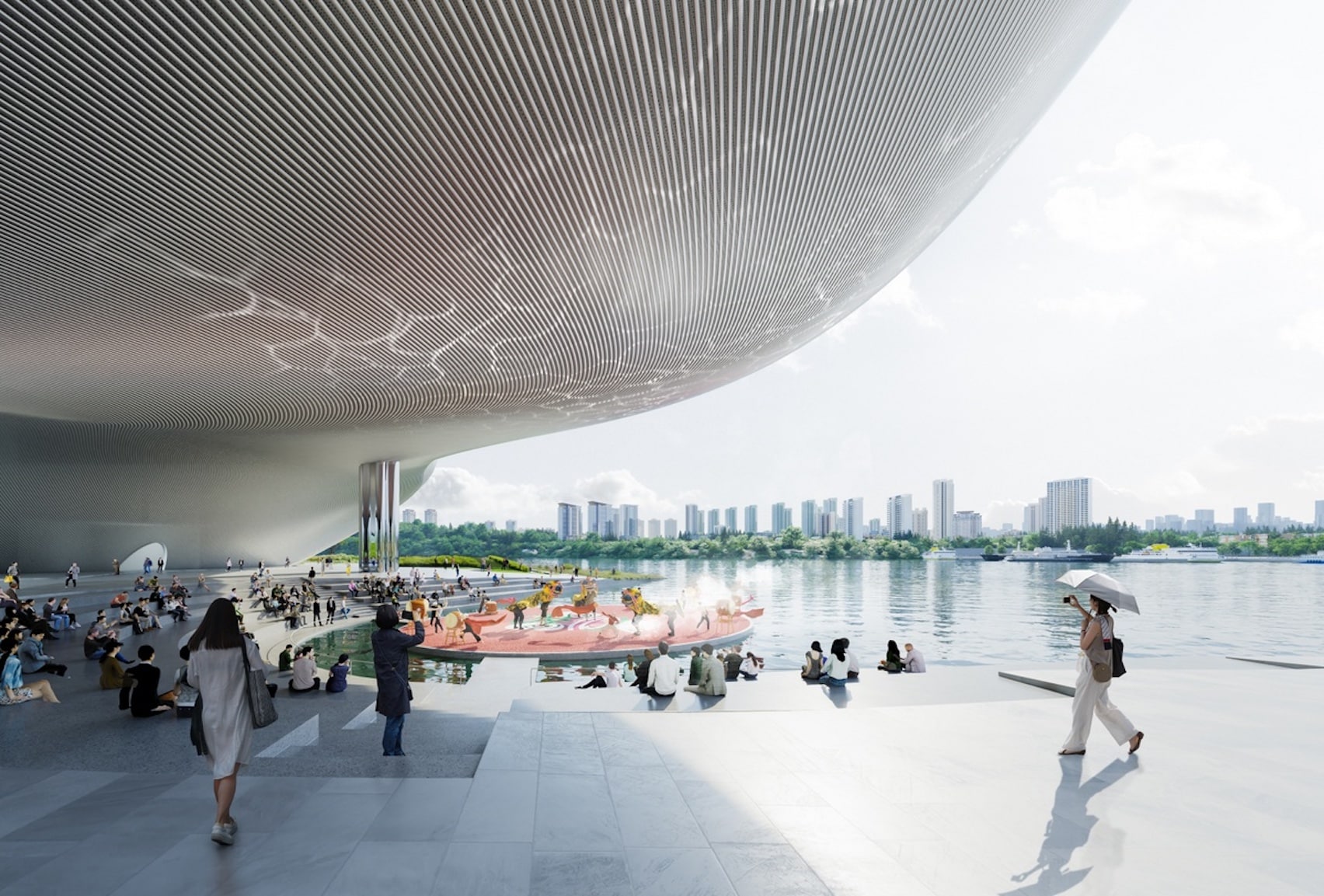 Outdoor space beside public building by Open Architecture