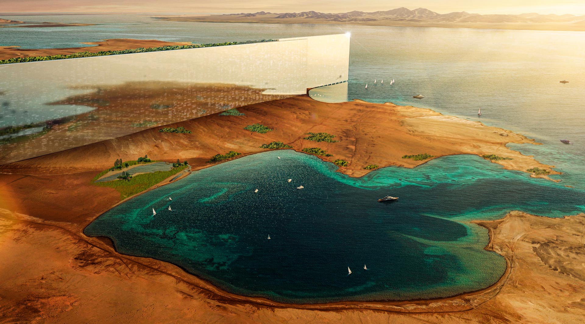 The railway will serve The Line, a linear city contained in a multi-storey structure 170km long, 500m high, and 200m wide (Courtesy of Neom)