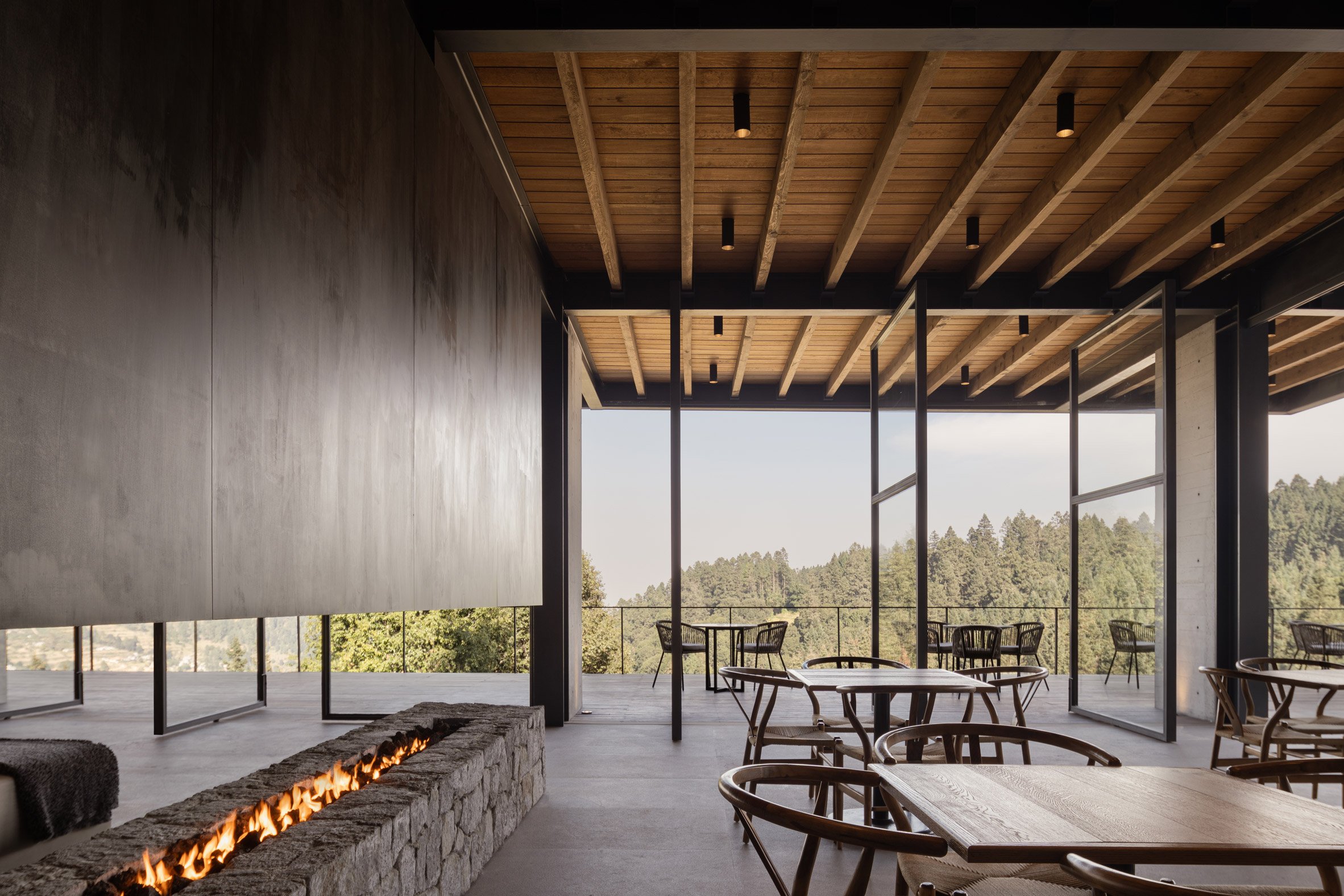 Minimalist interior design within clubhouse at equestrian complex