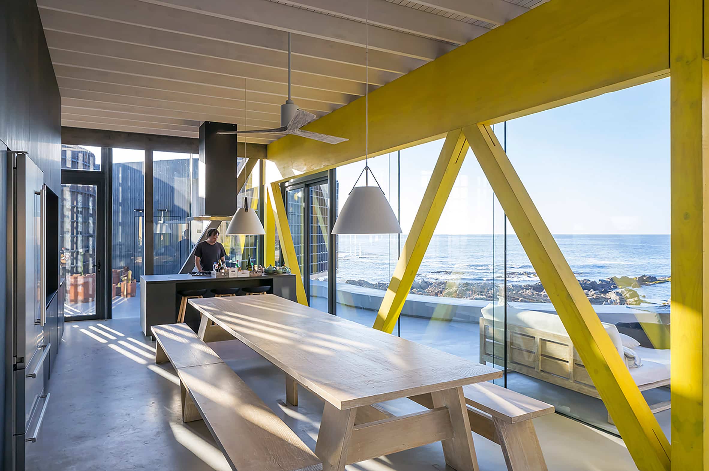 Yellow truss in main living area