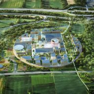 Aerial render of Innovation Park Artificial Intelligence (Ipai) by MVRDV