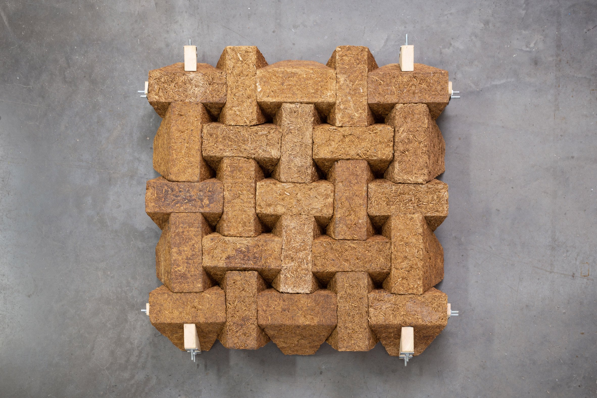 Sugarcrete sugarcane waste construction material blocks in an interlocking grid by Grimshaw and the University of East London