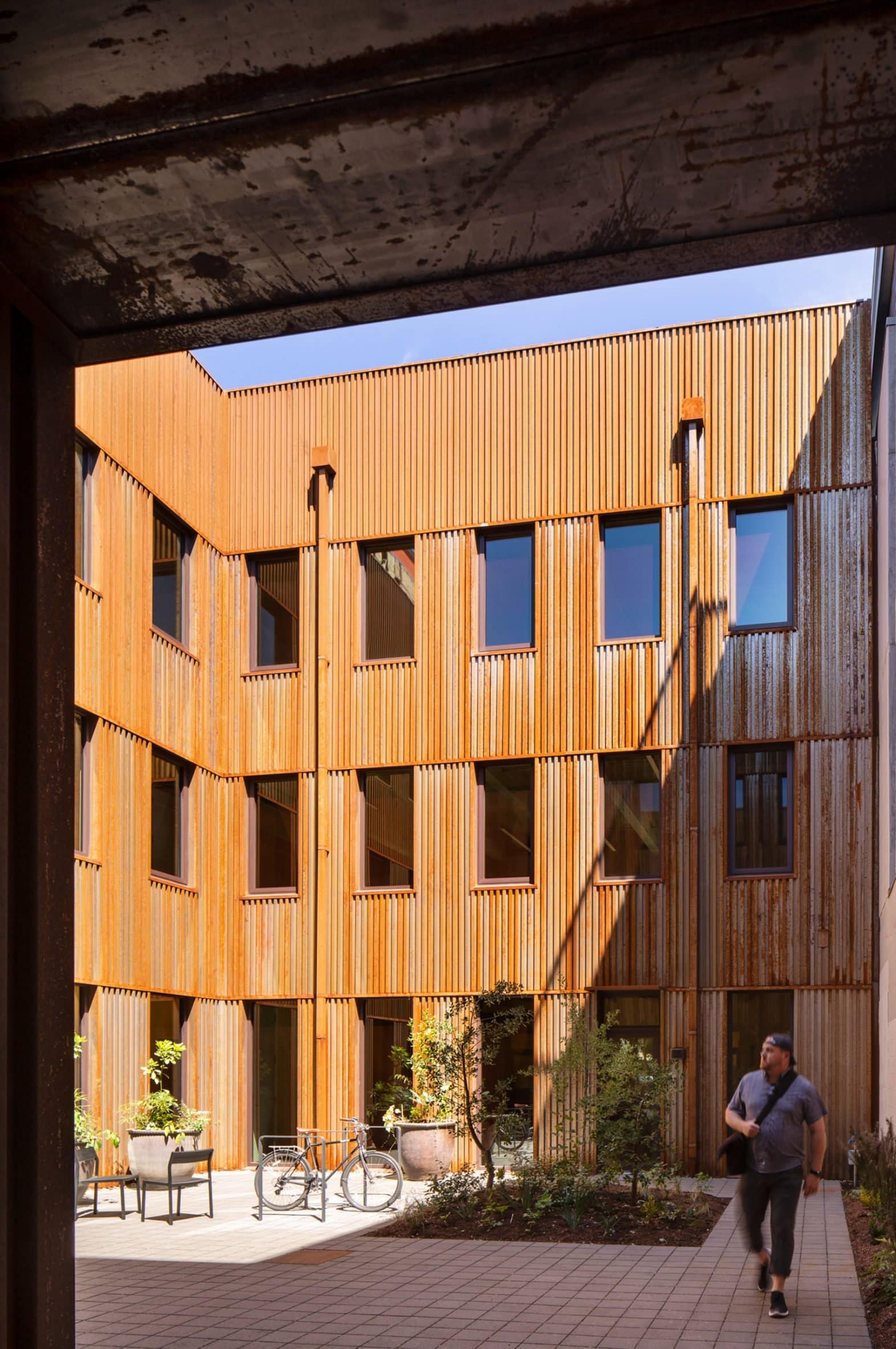Courtyard with man walking
