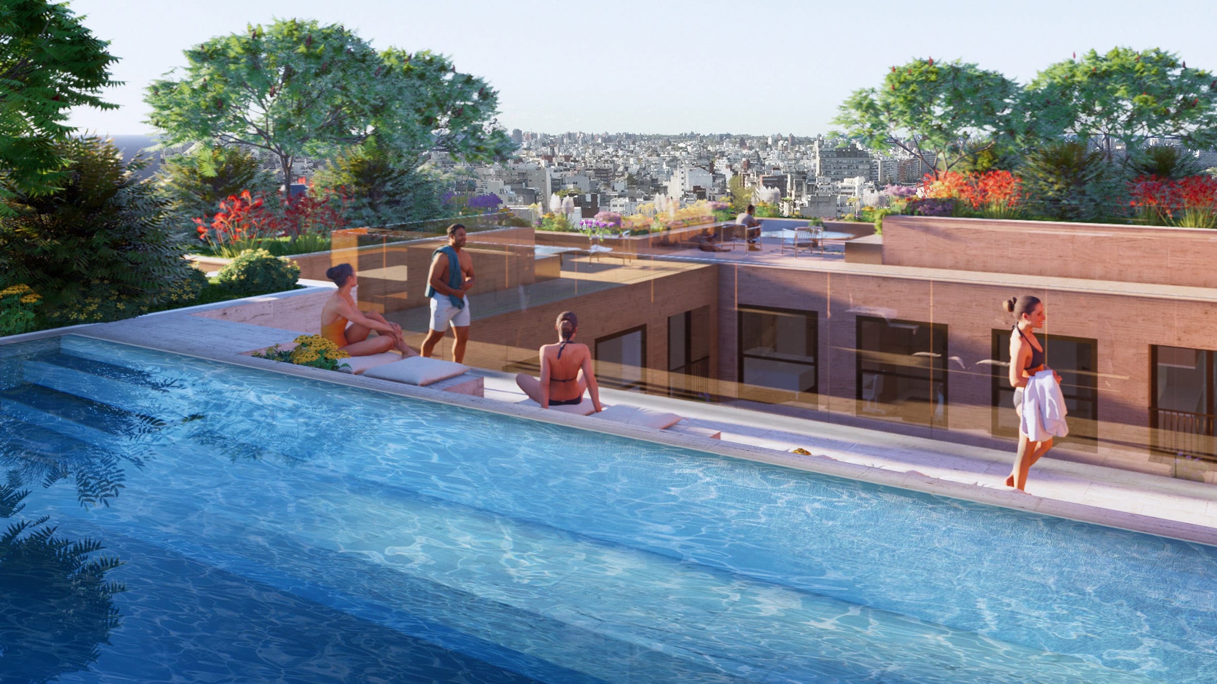 Rooftop pool overlook Uruguayan capital