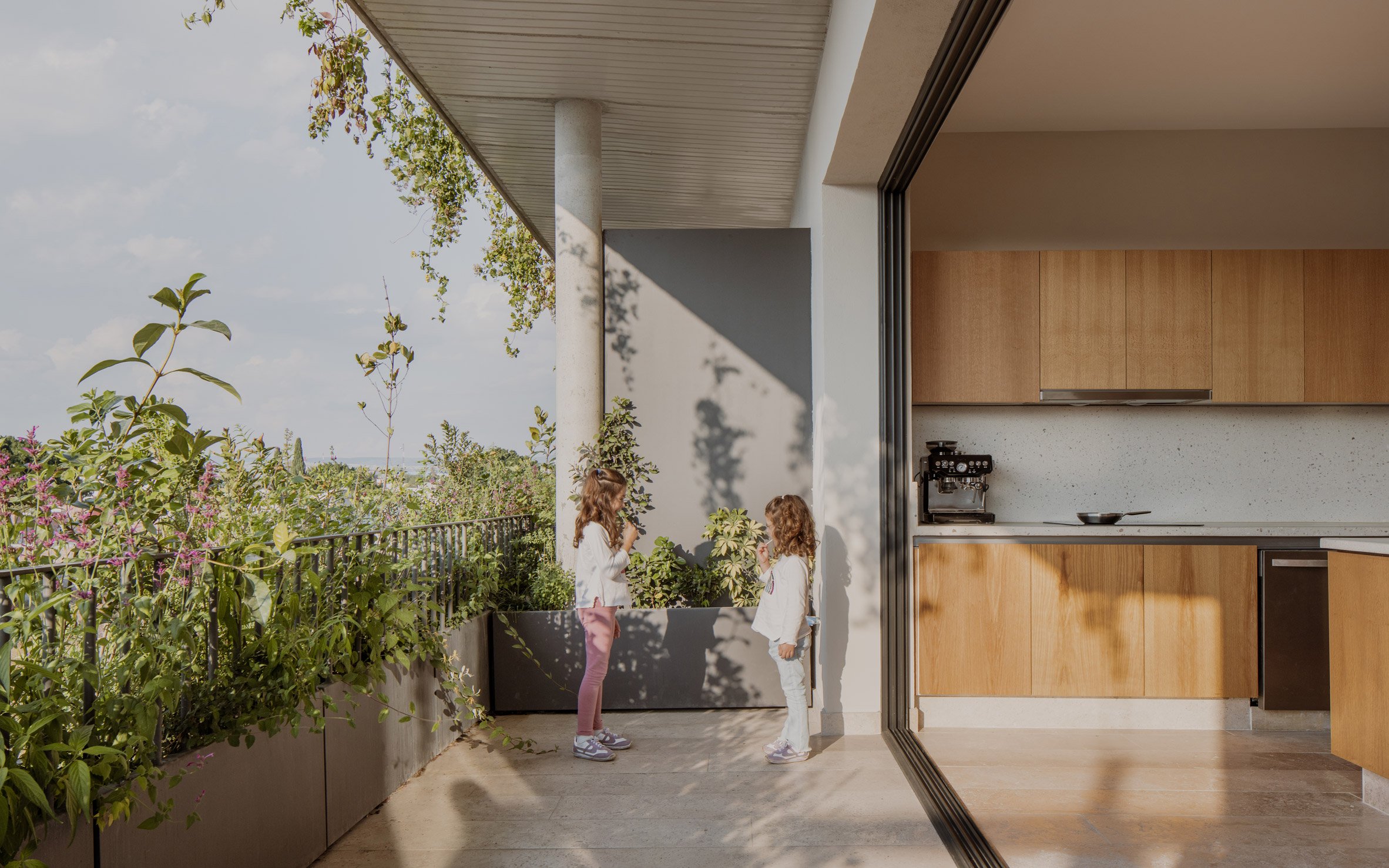 Residential balcony in Mexico with planted borders