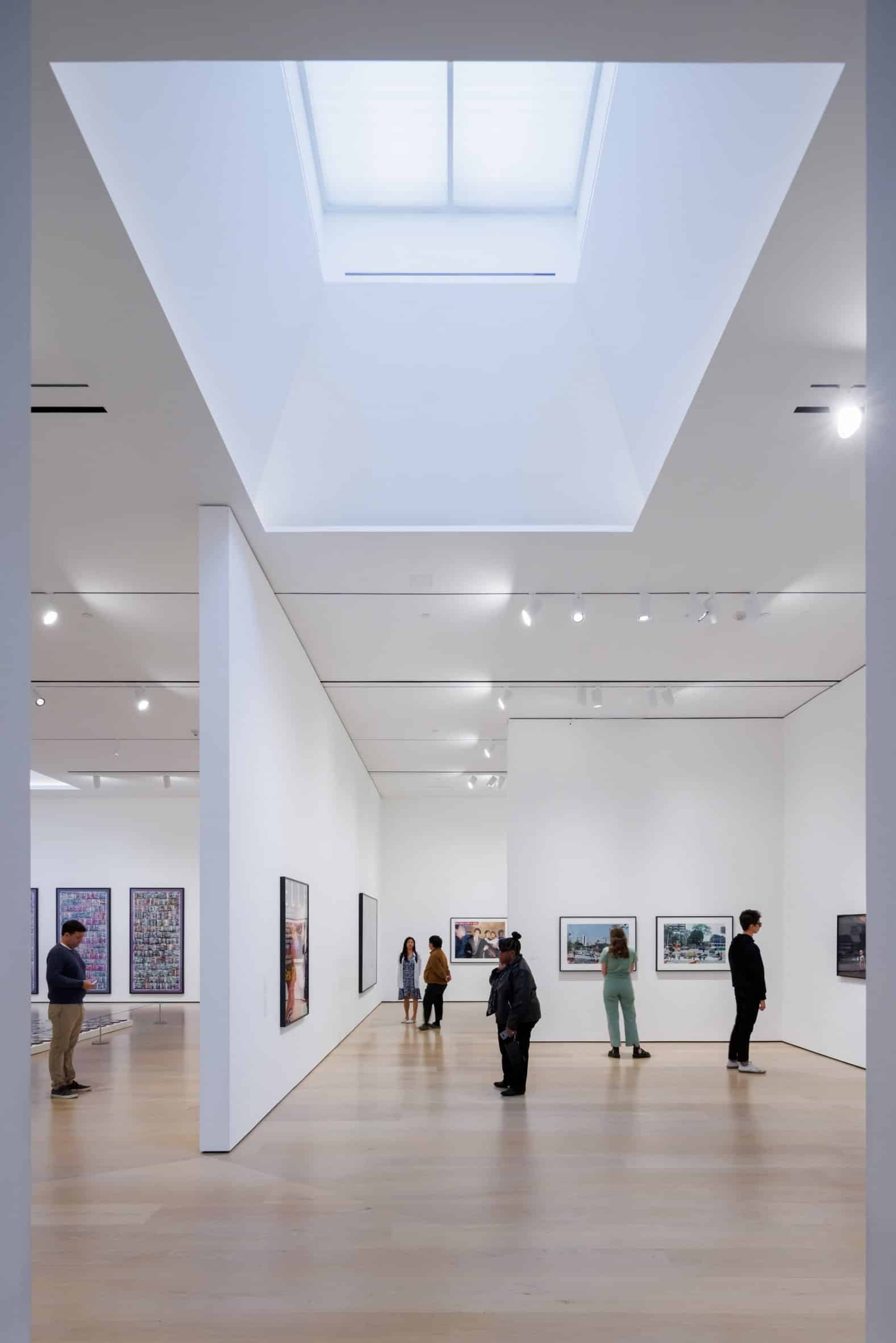 Internal gallery space at the Hammer Museum with white walls and wooden floors