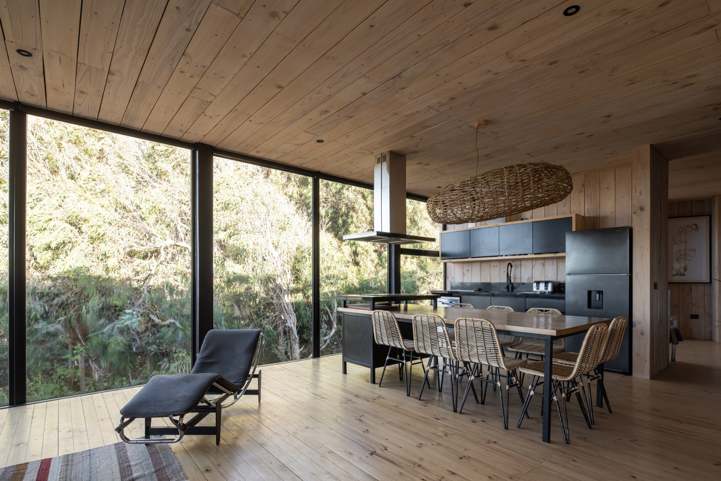 Pine wood lined kitchen