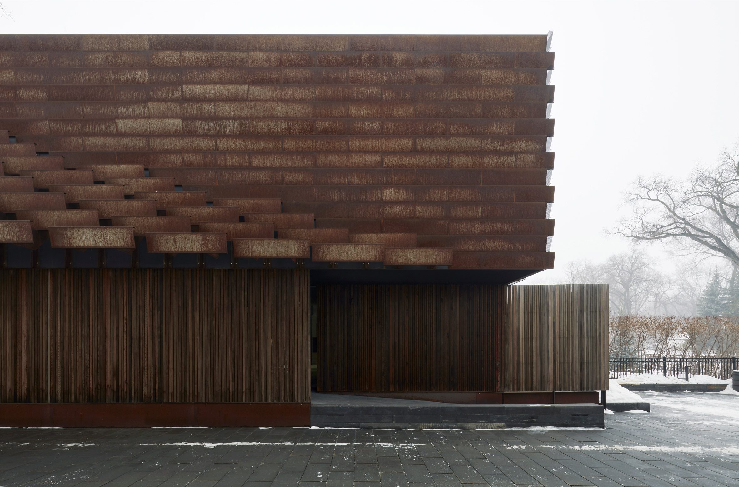 Weathering steel veil around Winnipeg house
