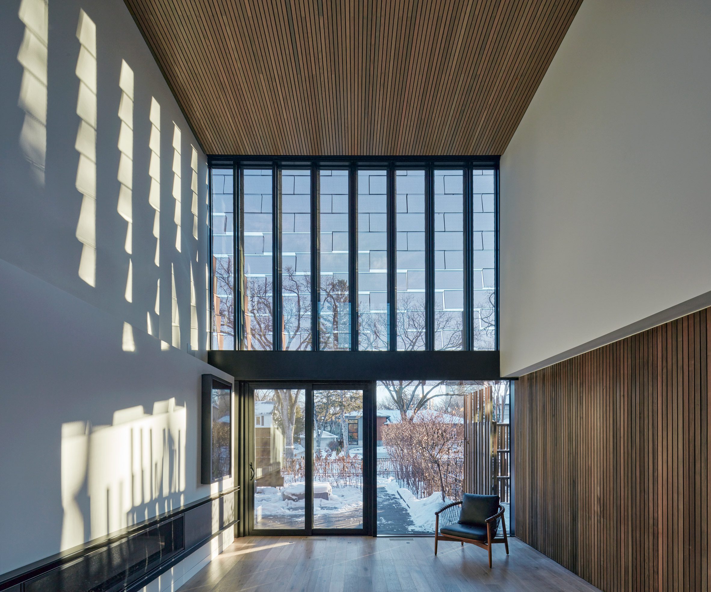 Cedar panelling and double-heigh space