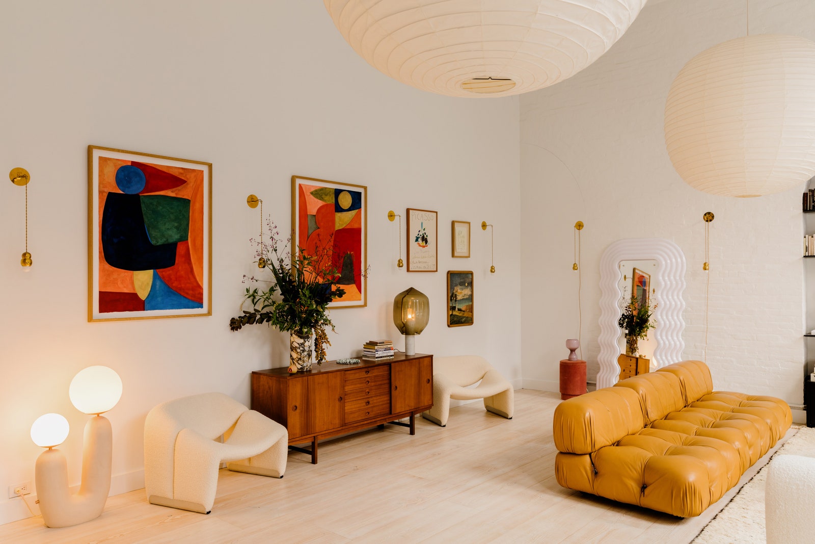 A Mario Bellini modular sofa in the living room of Elsa Hosk's SoHo loft.
