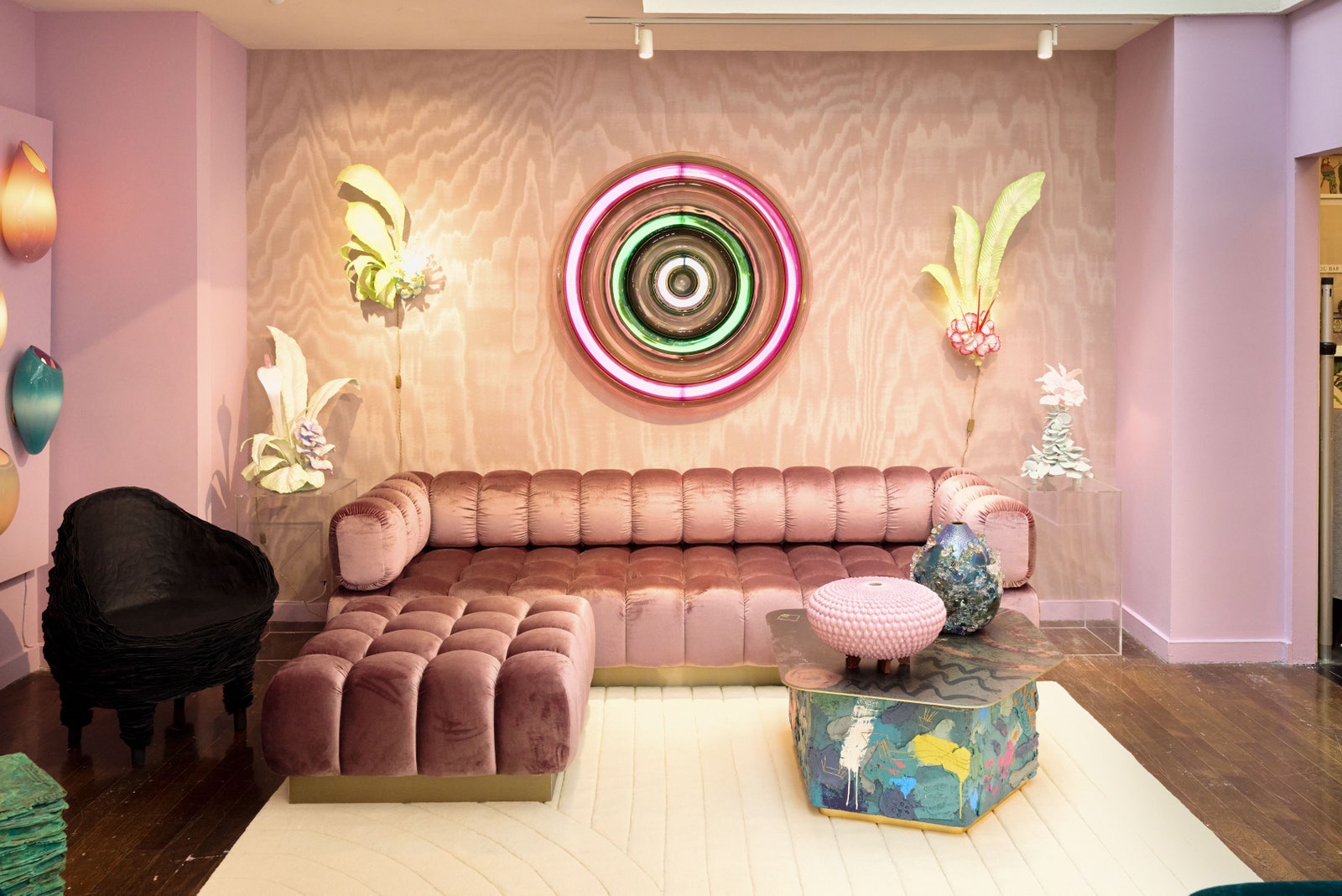 Dedar moire on view at the Todd Merrill exhibition  at Bergdorf Goodman in New York.