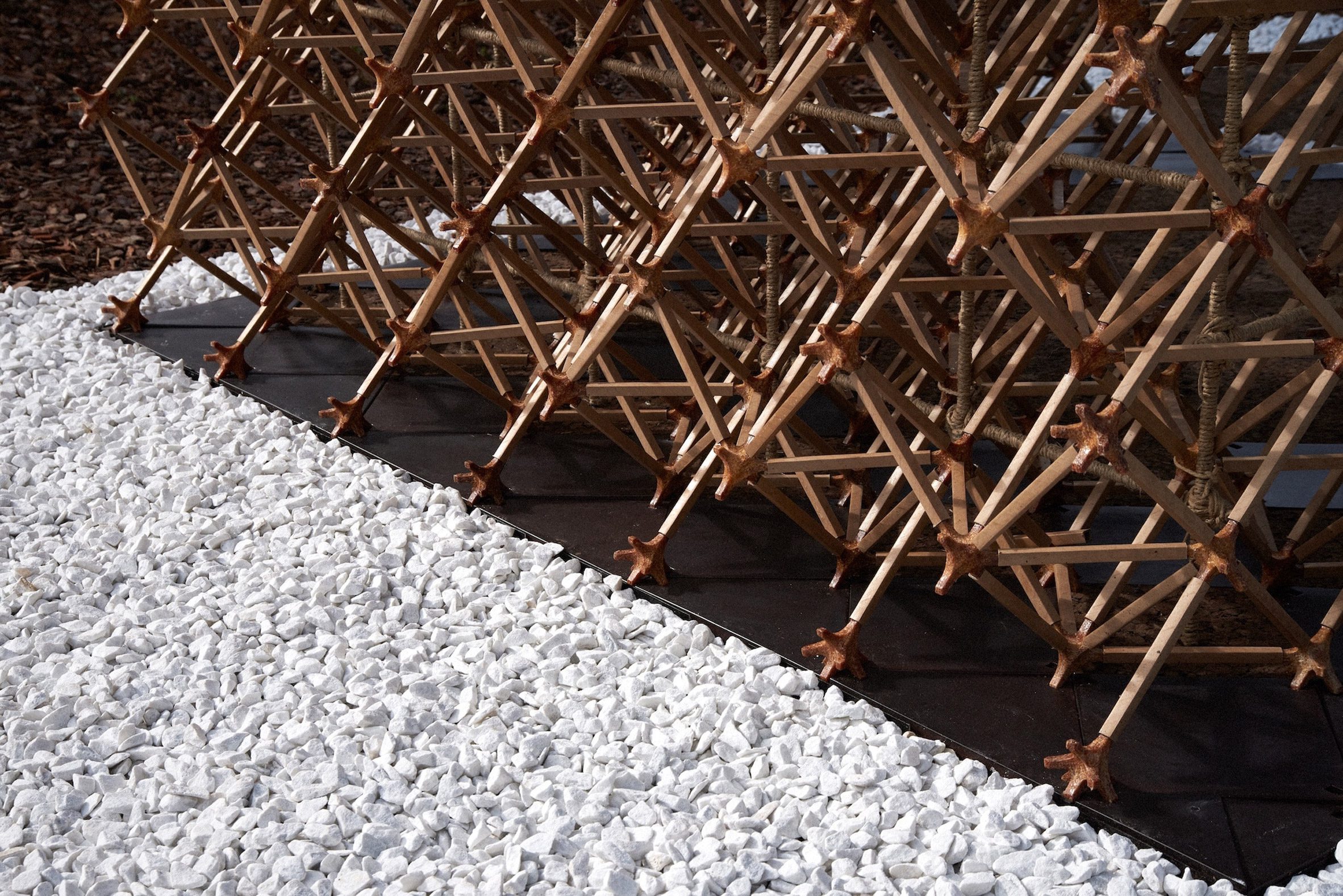 Pavilion made from cardboard and food waste for Time Space Existence exhibition