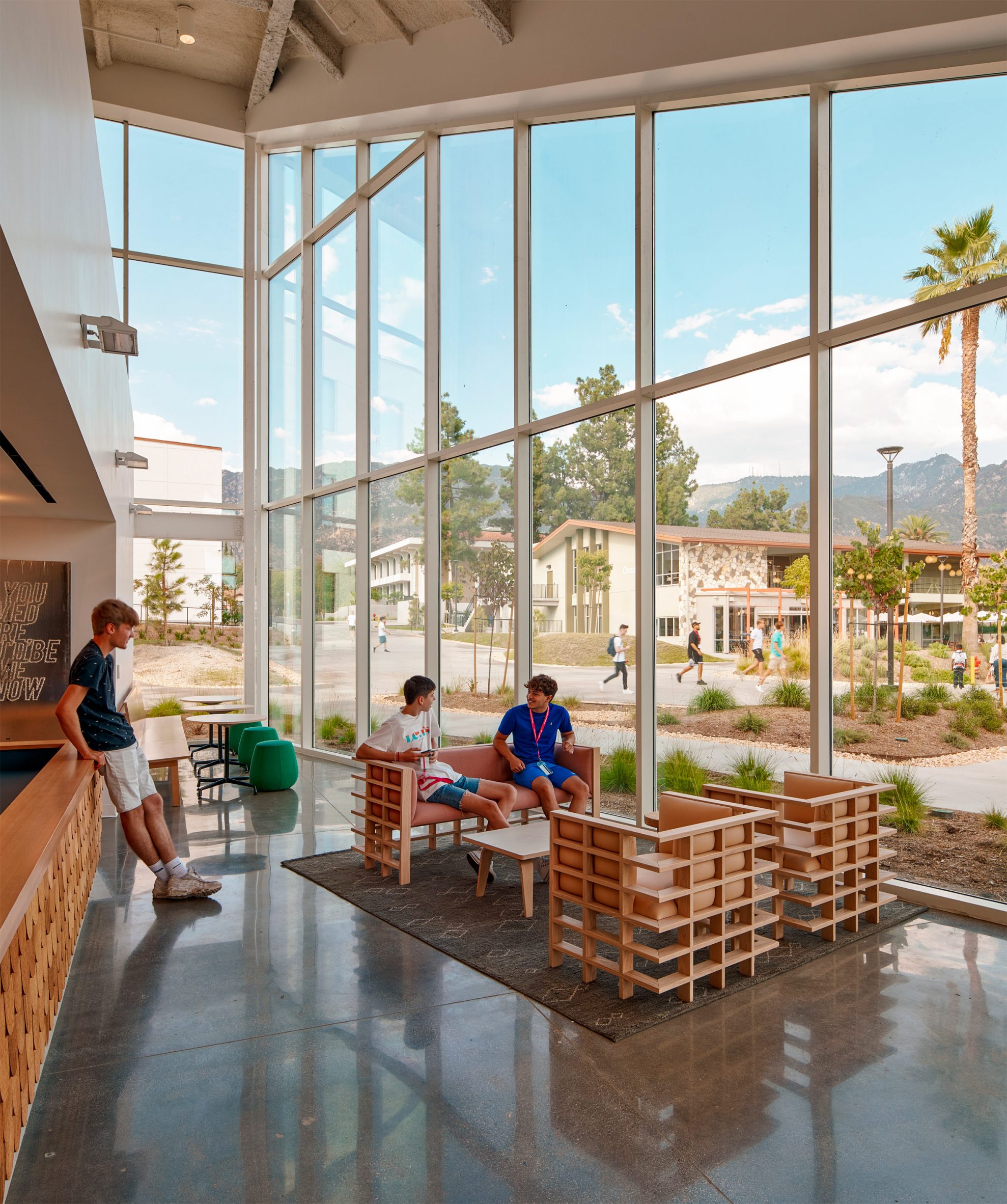 Angular interior space within school building by Gensler