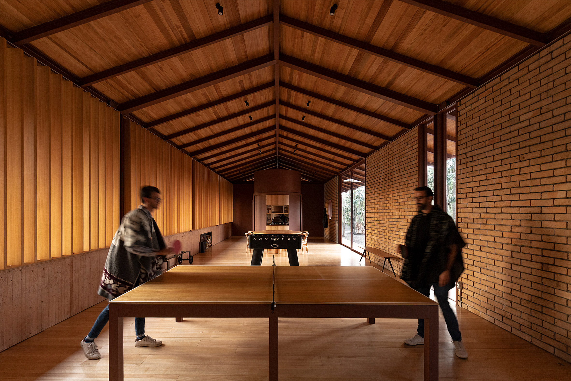 Gabled recreational area within riding school