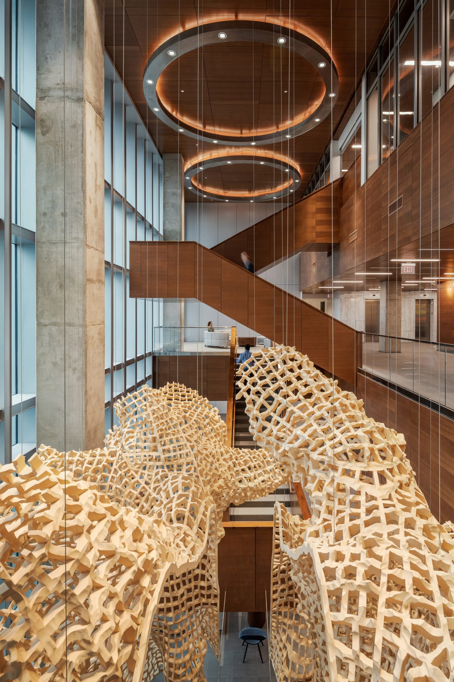 Artwork within stairwell of embassy building by Miller Hull