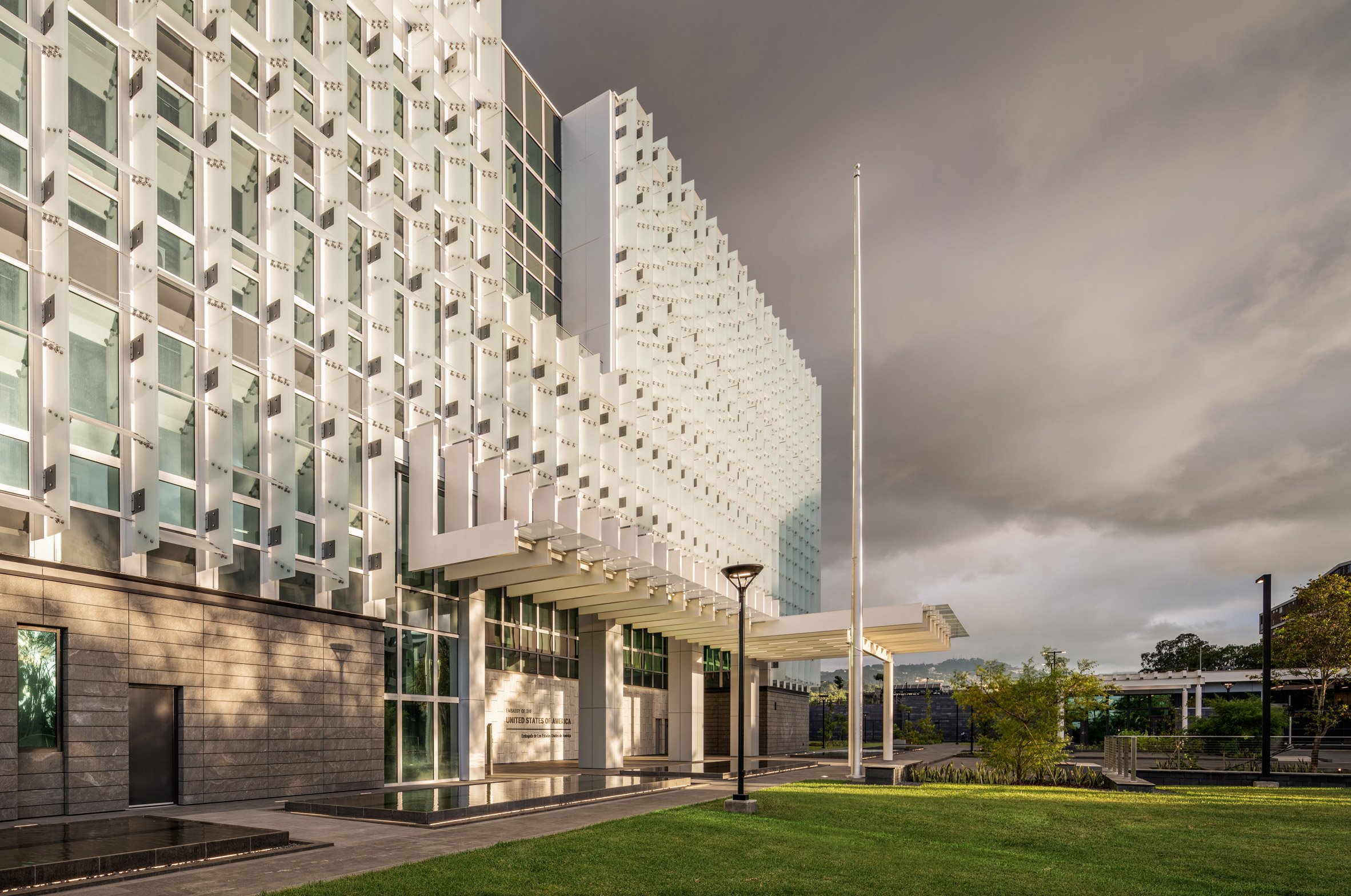 Textured facade of embassy in Guatemala