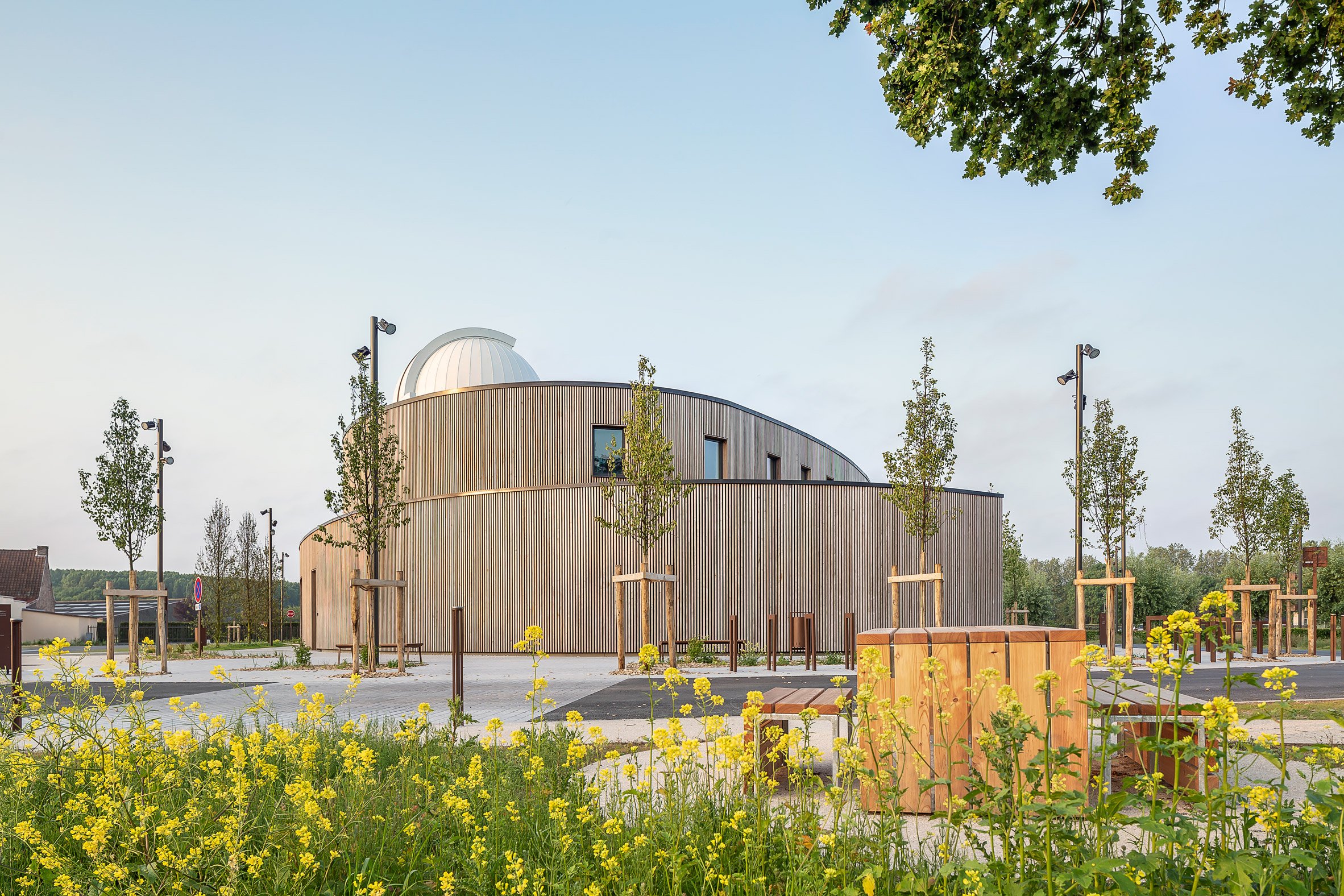 Planetarium with wooden walls