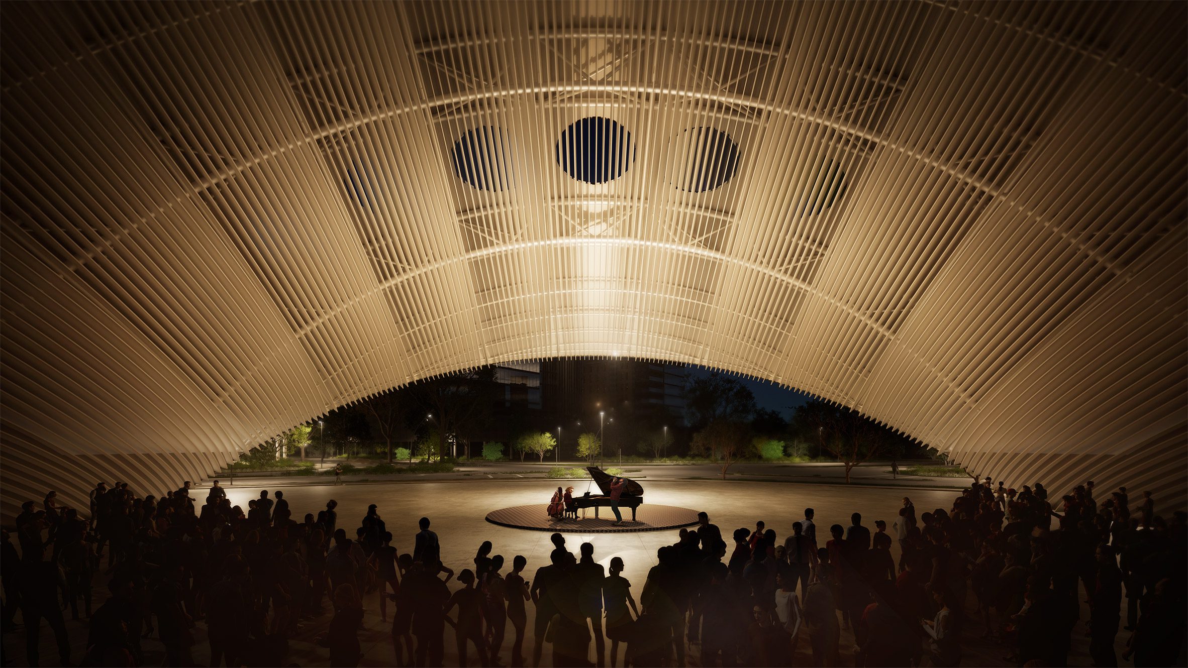 Pianist playing in arch in Houston 
