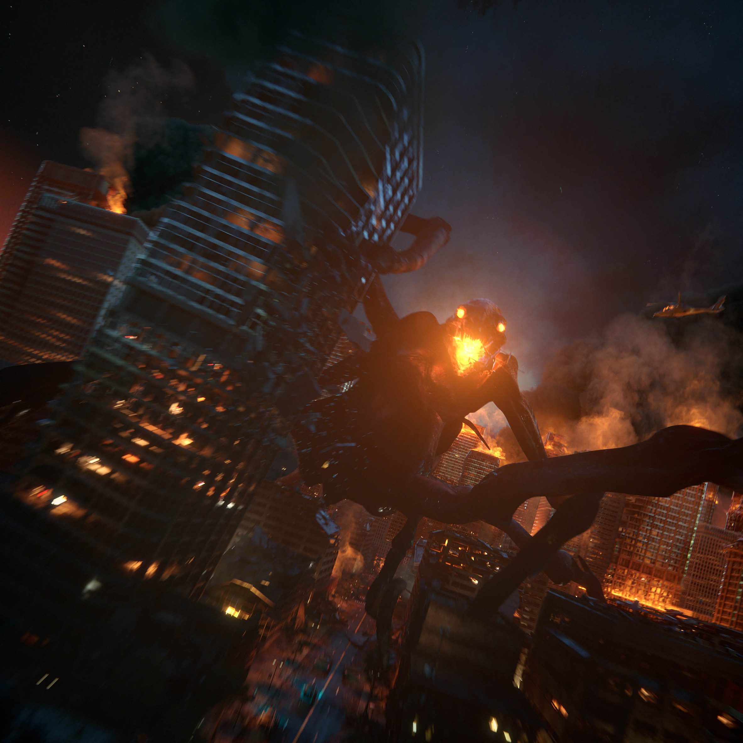 Fire-breathing monsters attack city in Colossus video by Factory Fifteen for Spitfire Audio