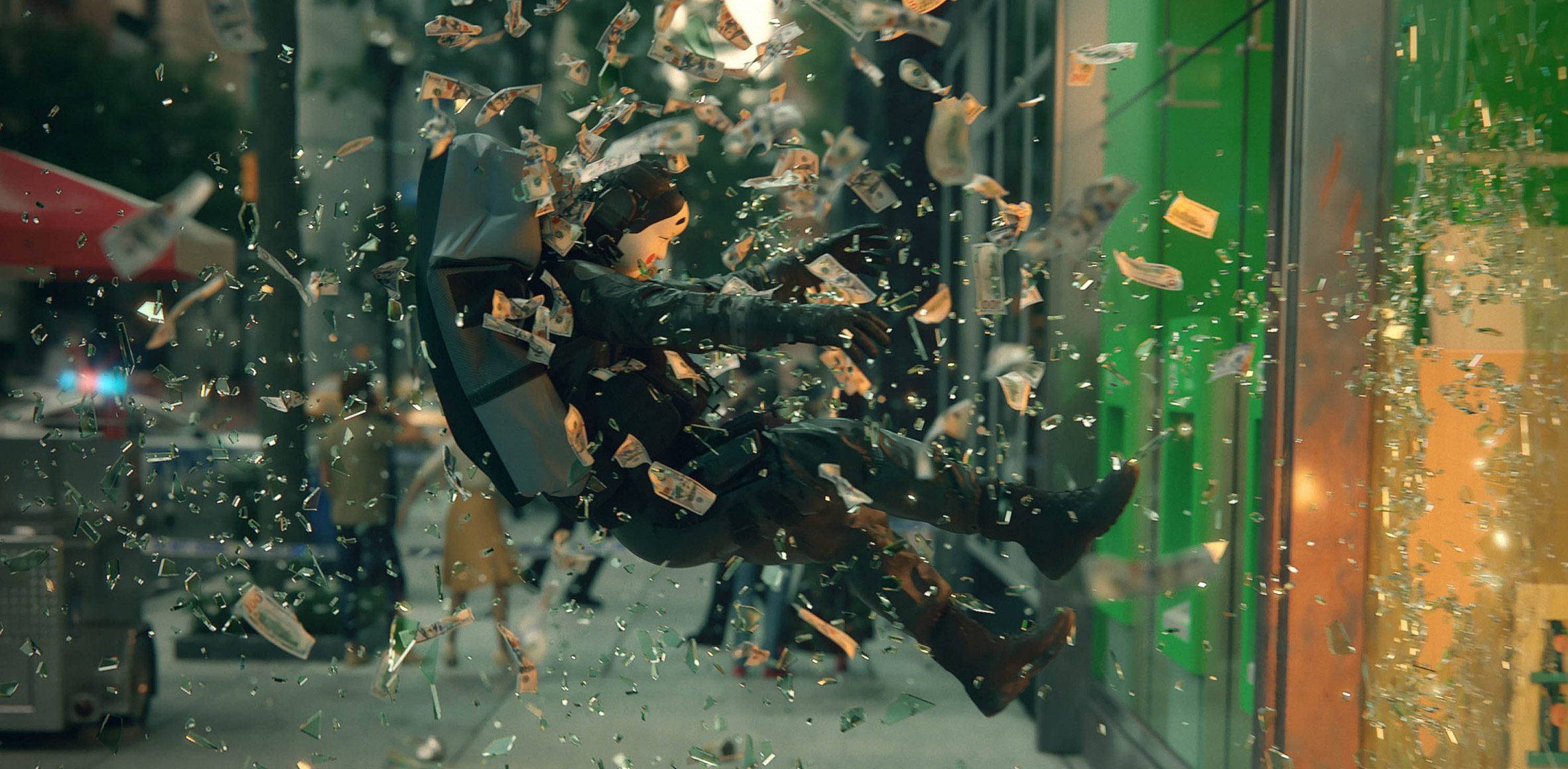 Bank robbery scene in Colossus video by Factory Fifteen for Spitfire Audio