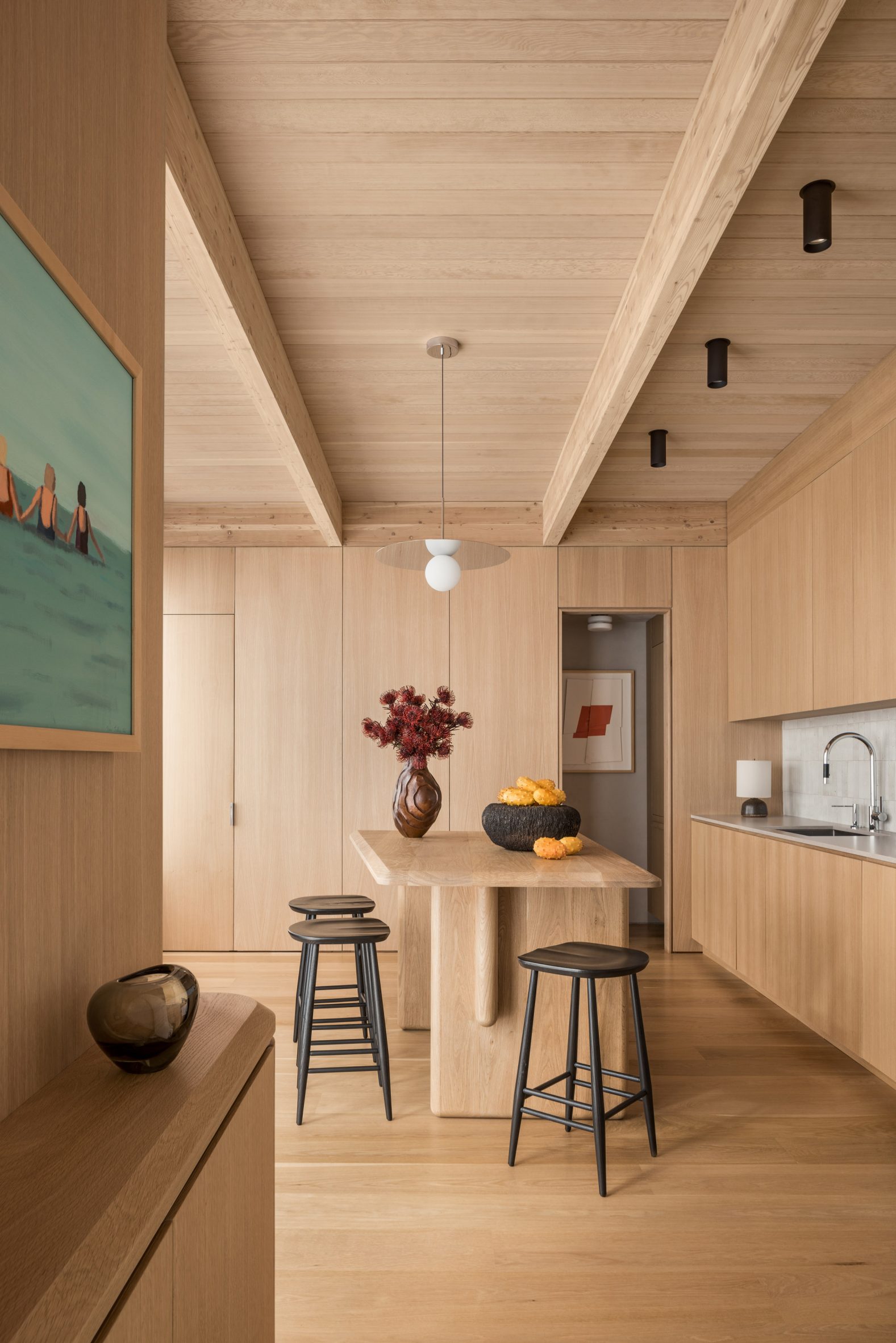 White oak kitchen viewed from the side