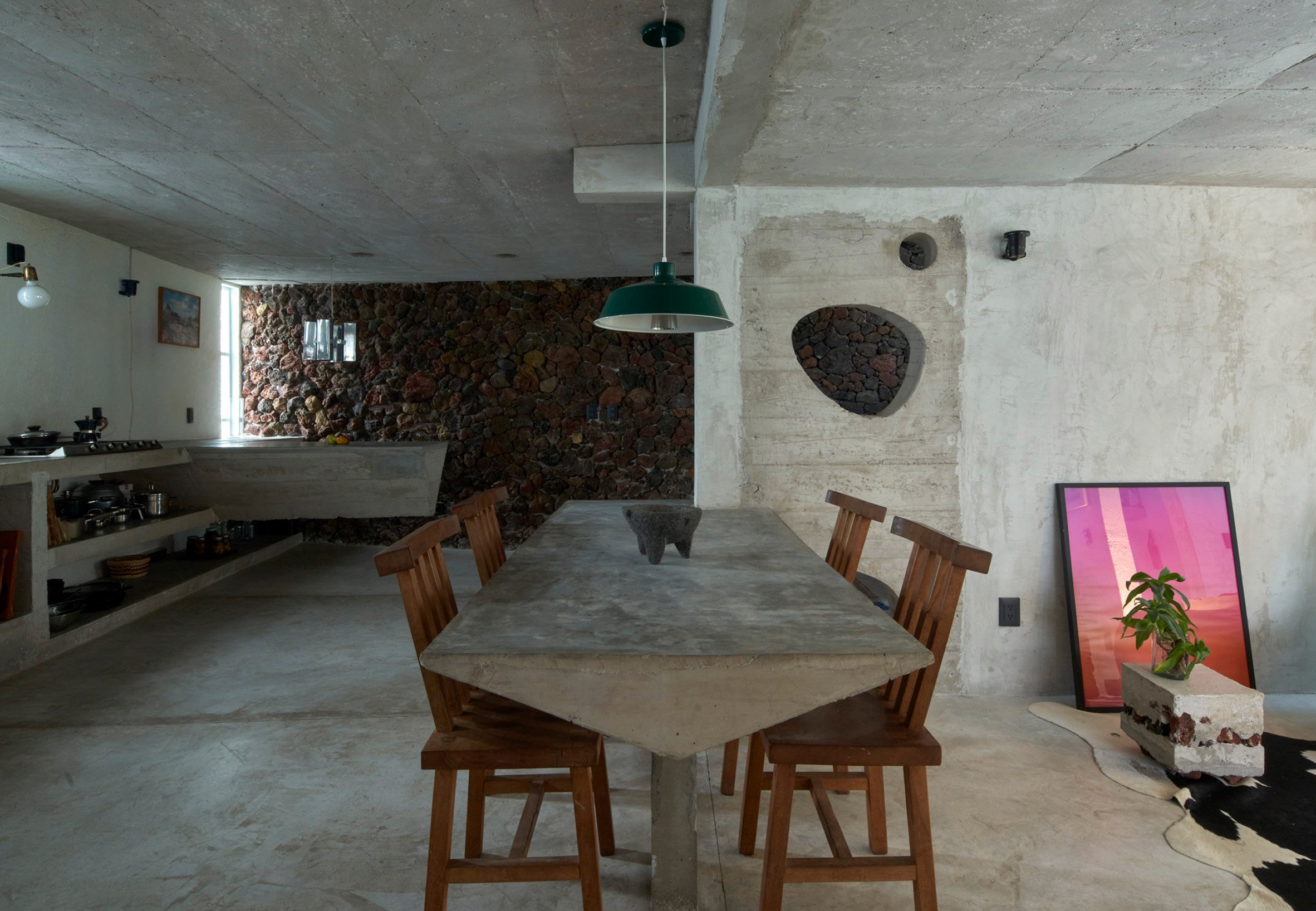 A dining table made of concrete