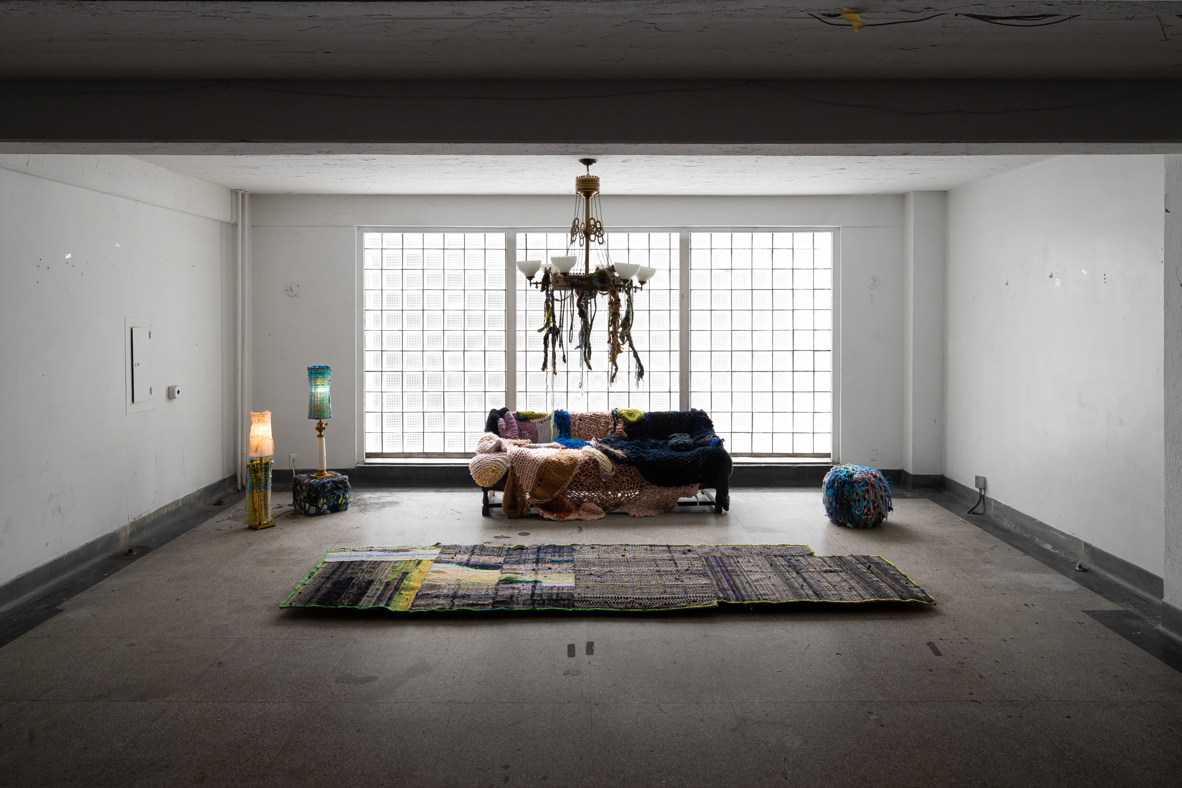 Fabric sculptures in adaptive reuse building