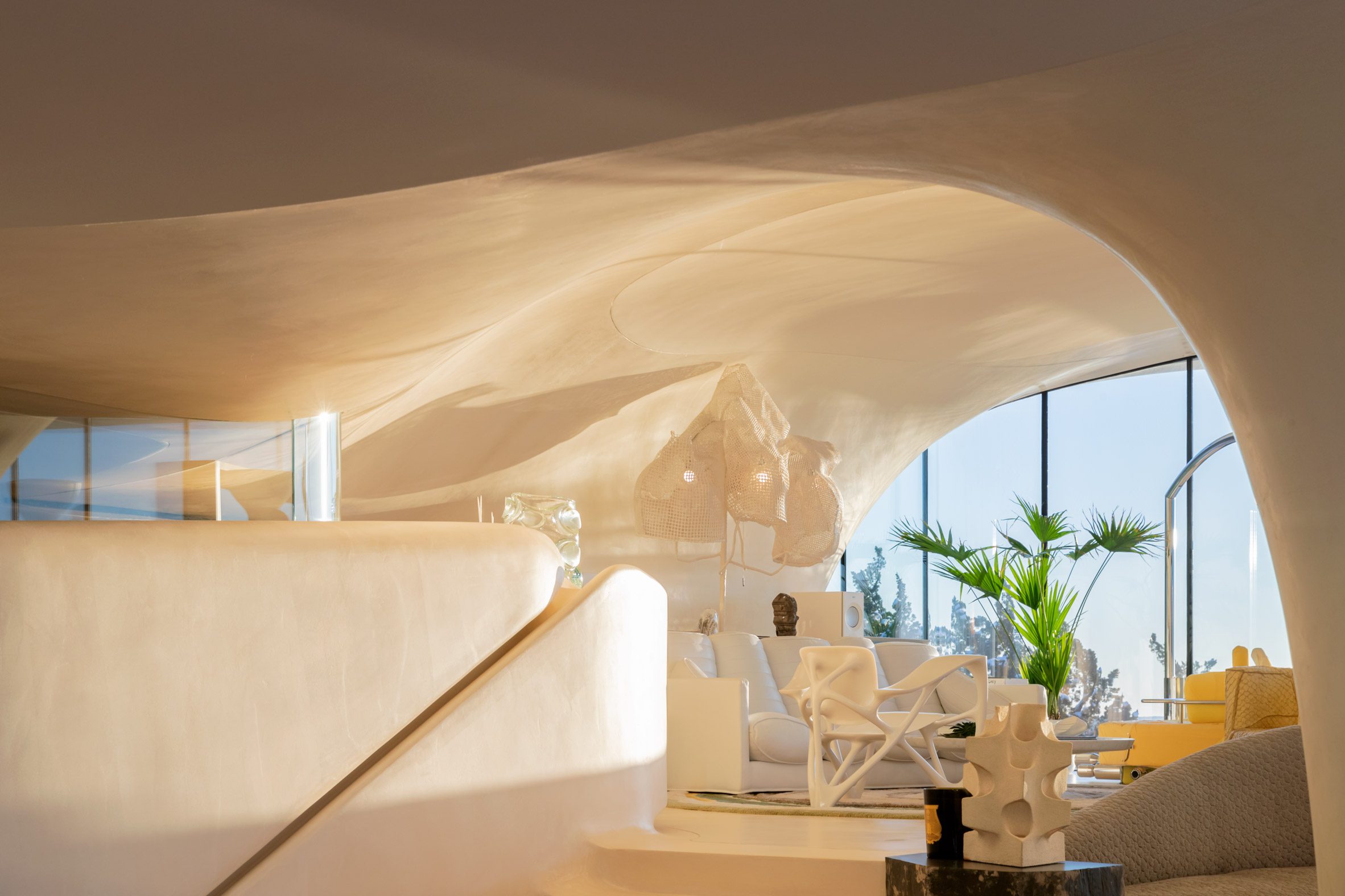 White modernist interior with smooth walls