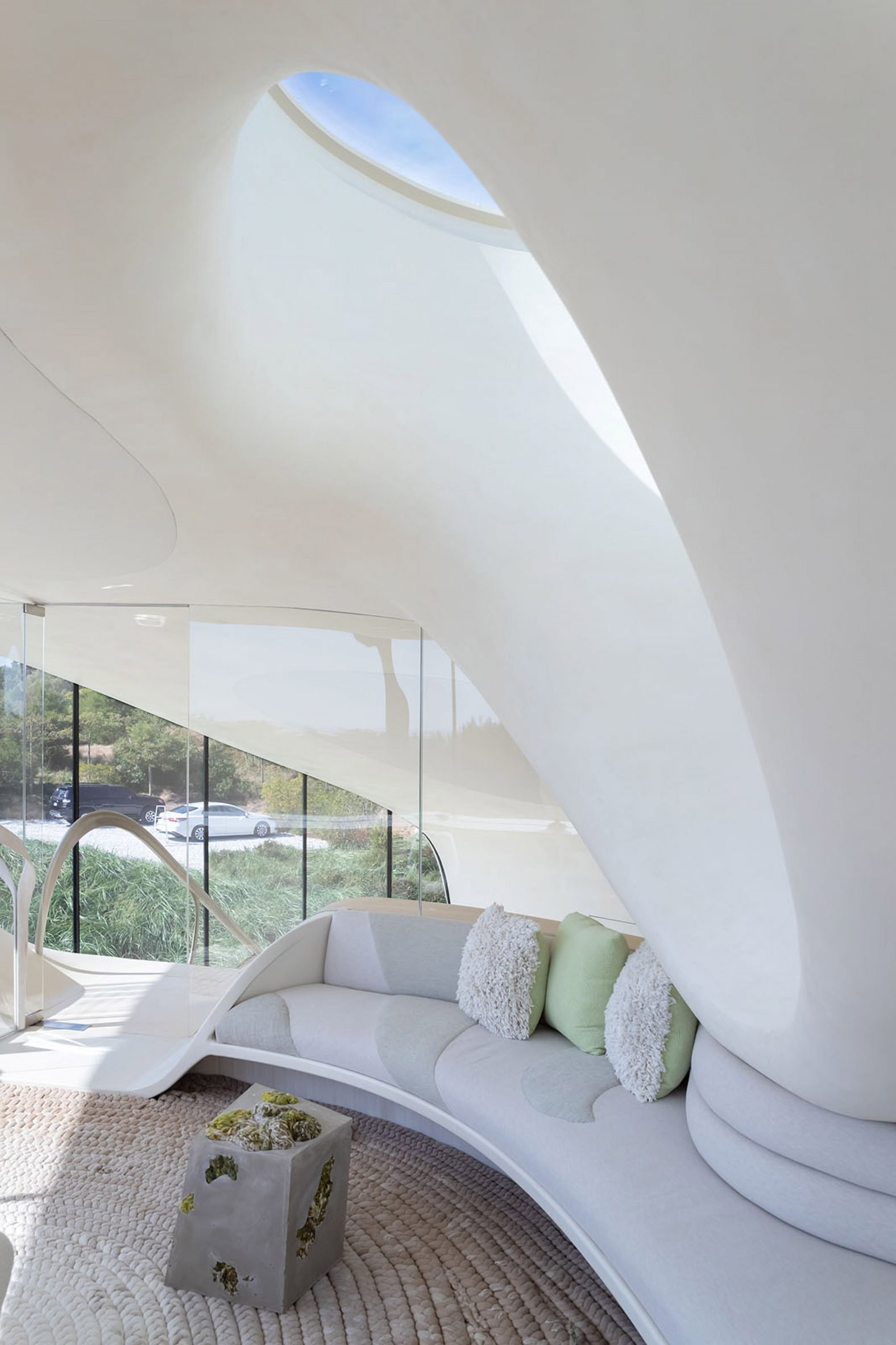 Skylight in white smooth modern home interior
