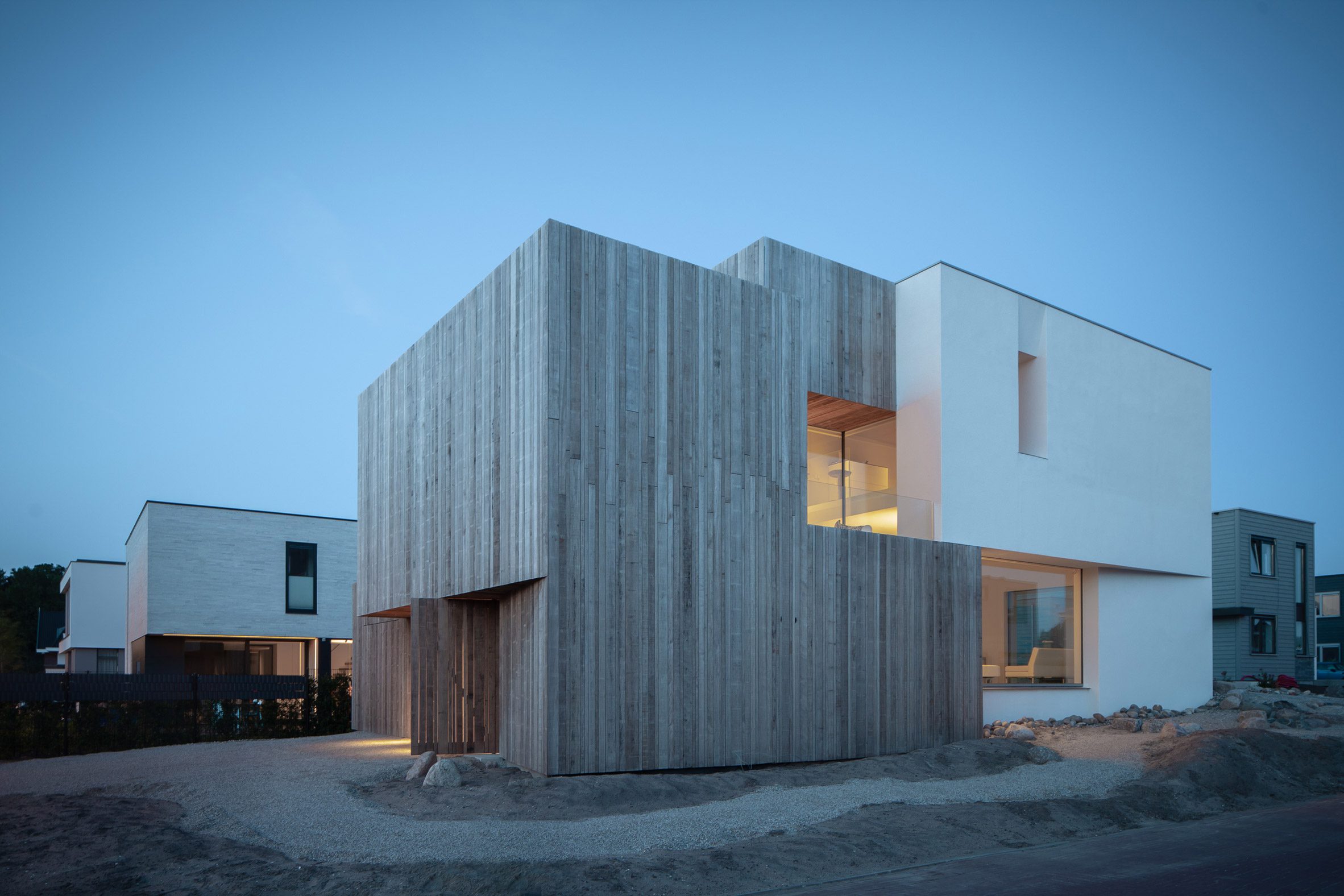 Exterior photo of Villa K340's contrasting facade finishes