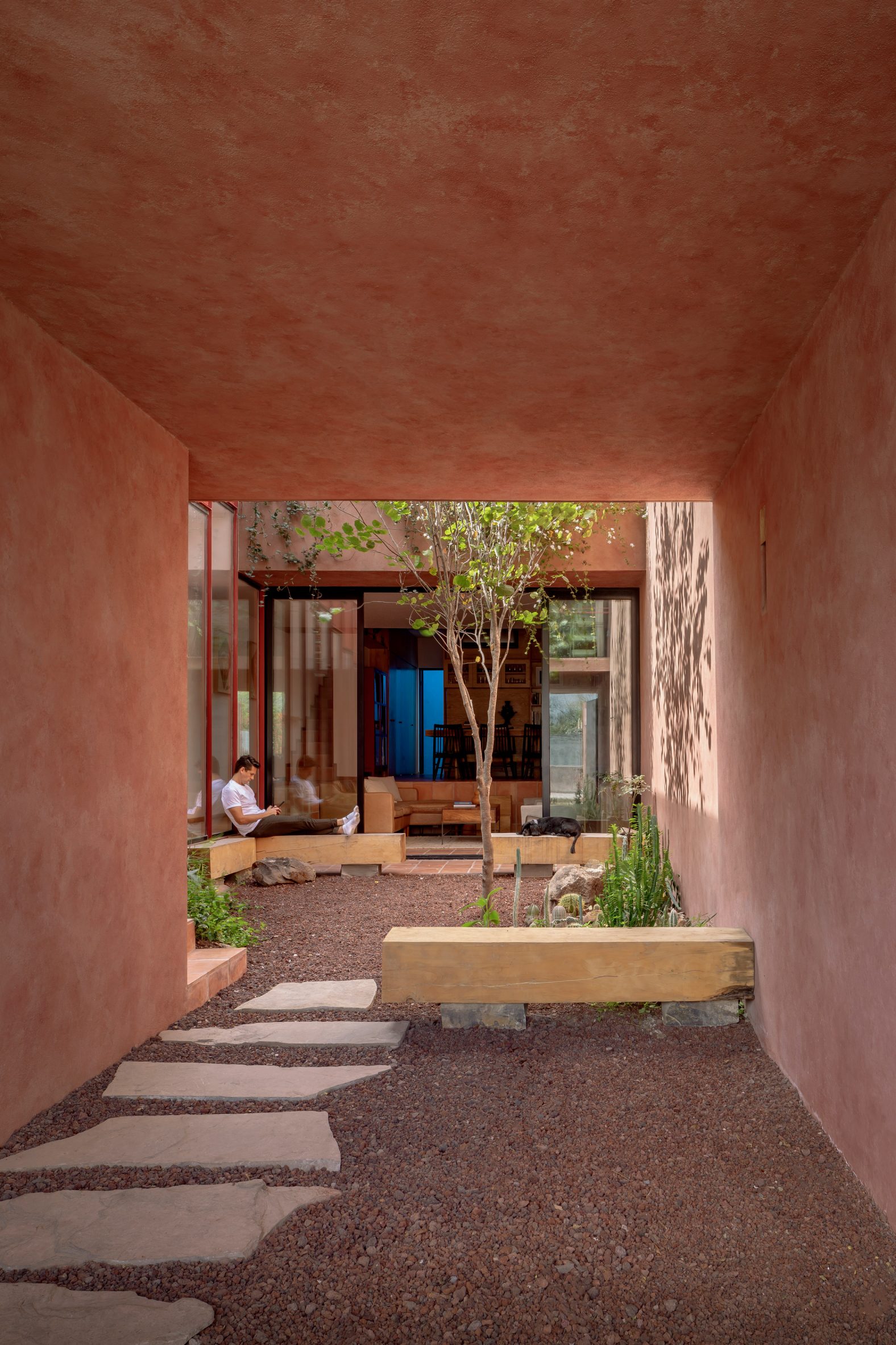 Central courtyard surrounded by concrete volumes