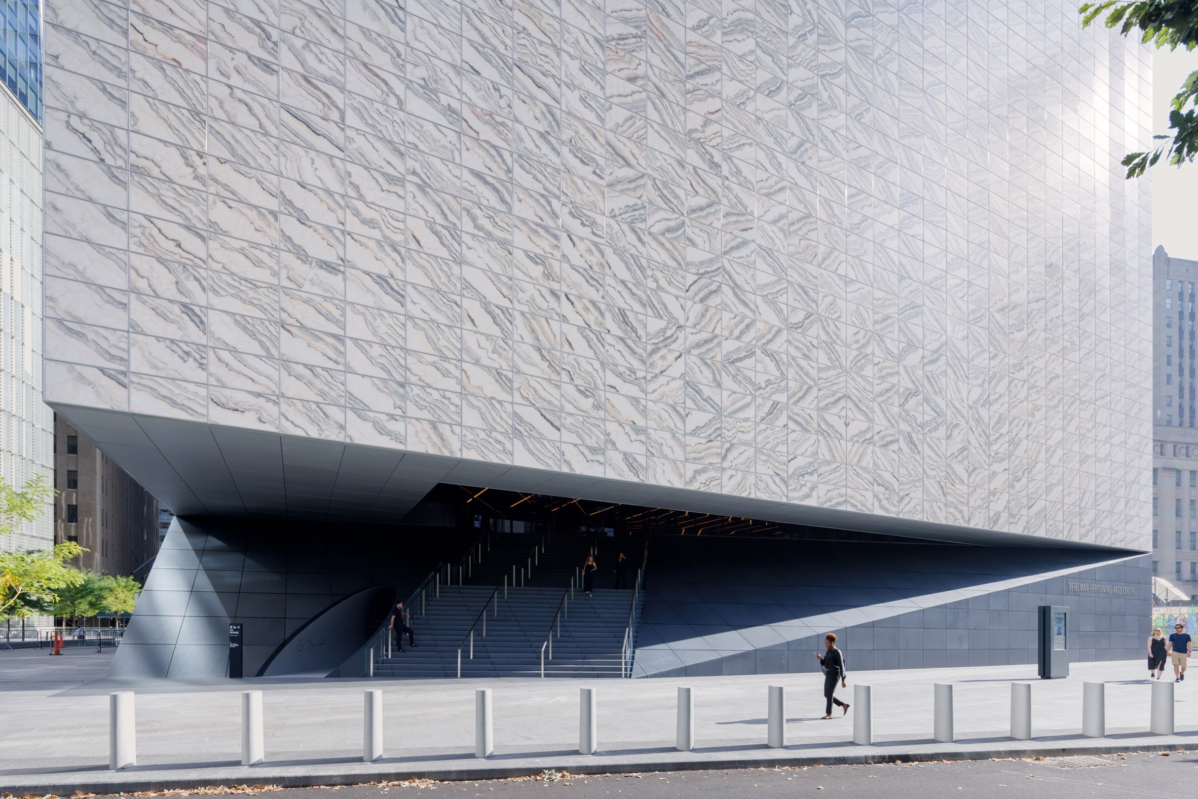 Marble clad facade with cantilevered entrance