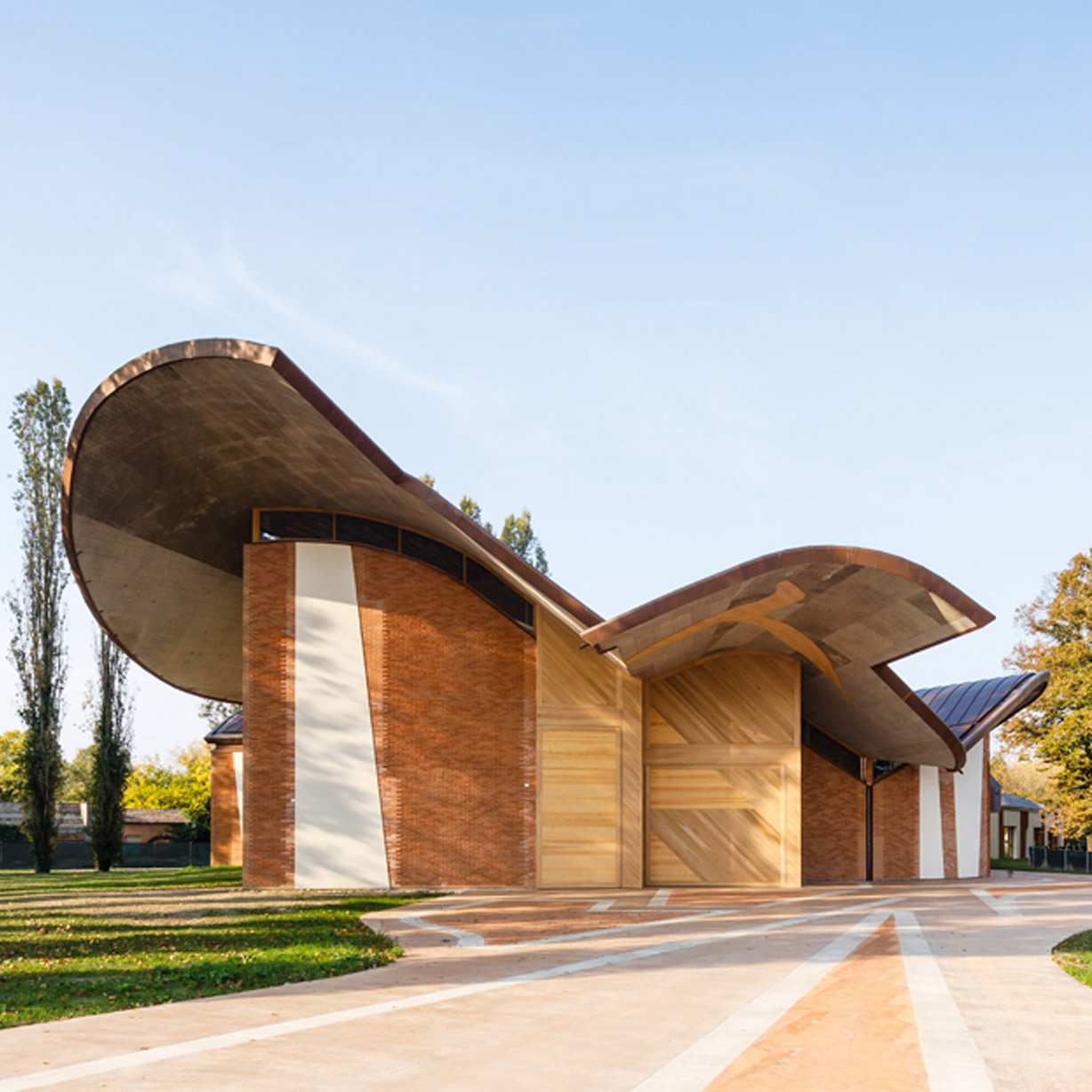 Exterior of EMBT-designed church in Ferrara