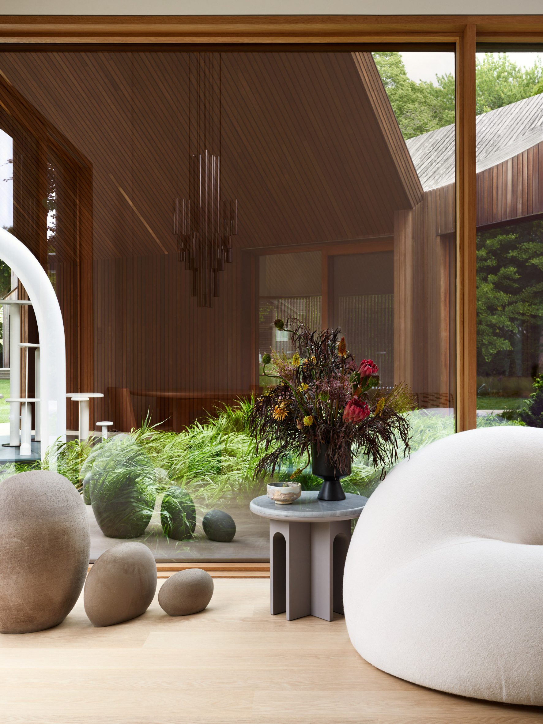 Interior view of a gabled volume by Young Projects