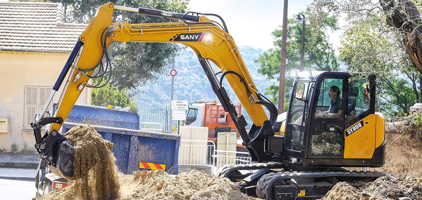 SANY’s SY80U Excavator is a compact option for tight applications.